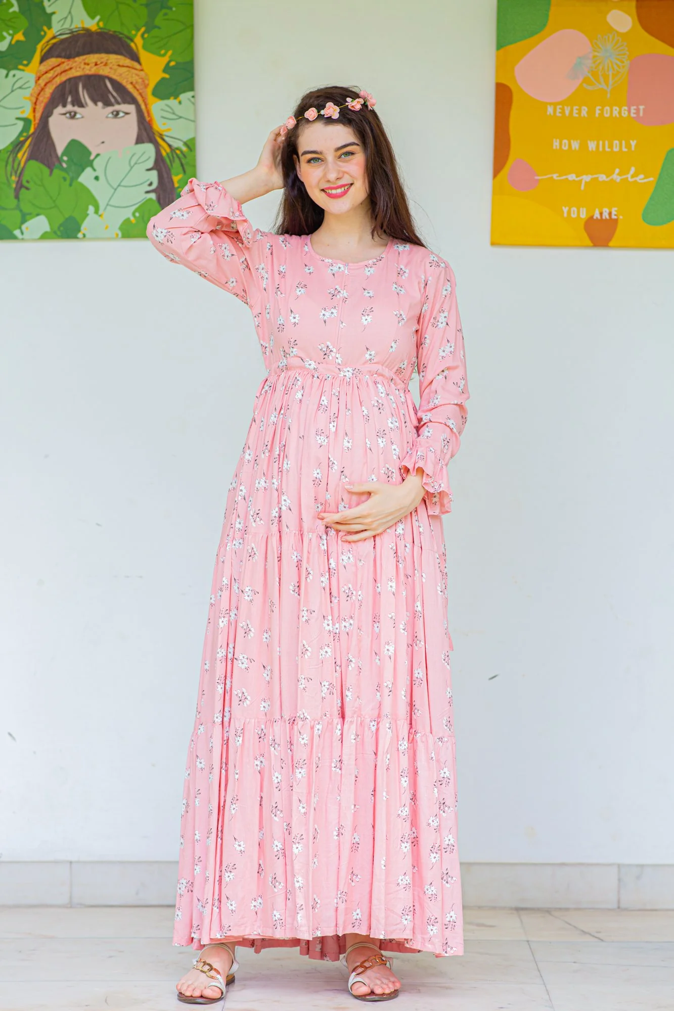 Spruce Floral Maternity & Nursing Layer Dress - Chenance