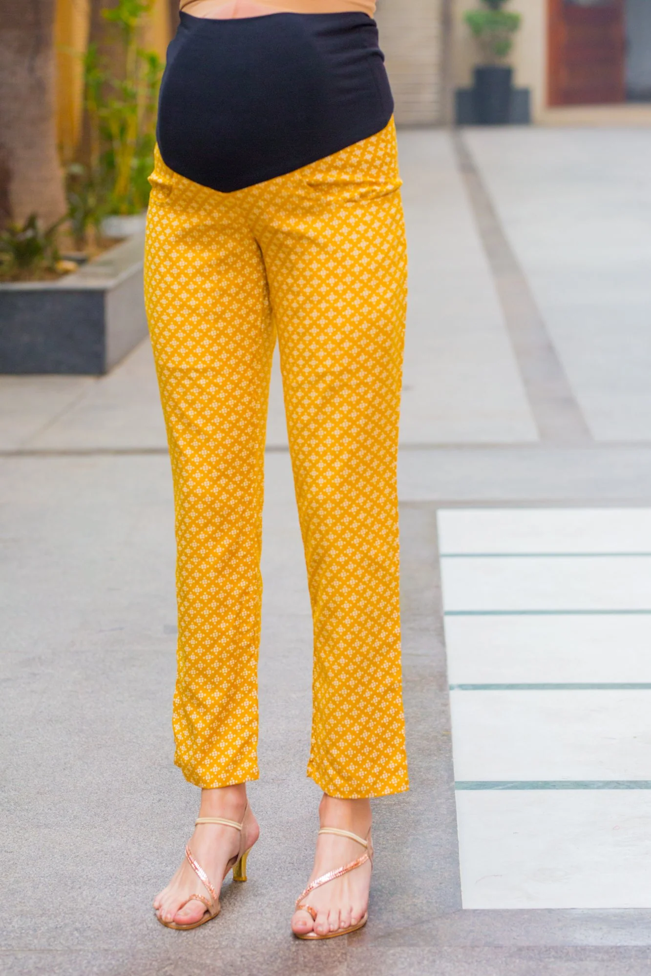Yellow Cheery Over The Bump Palazzo Pants - Chenance