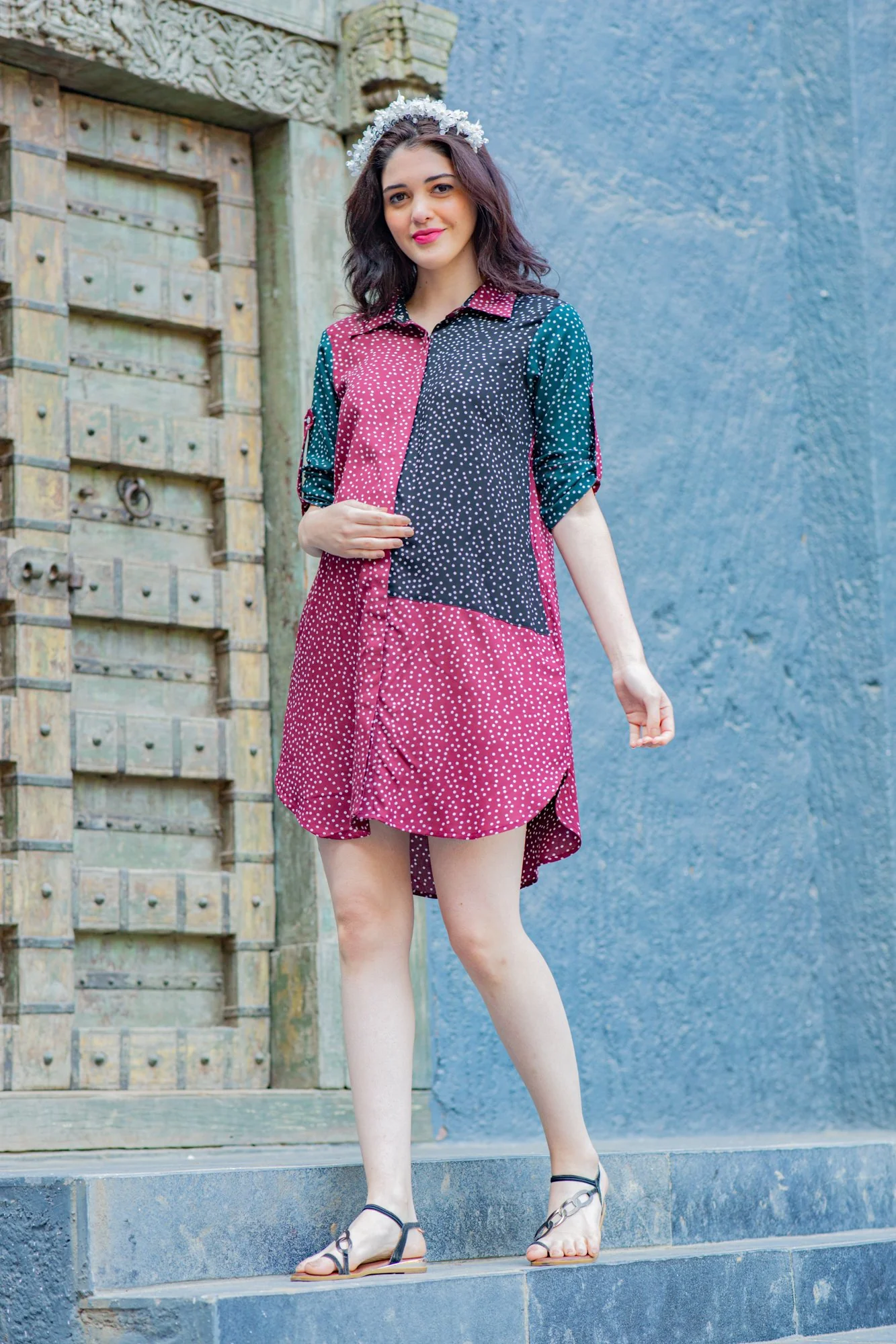 Multi Polka Sprinkle Versatile Nursing Shirt Dress - Chenance