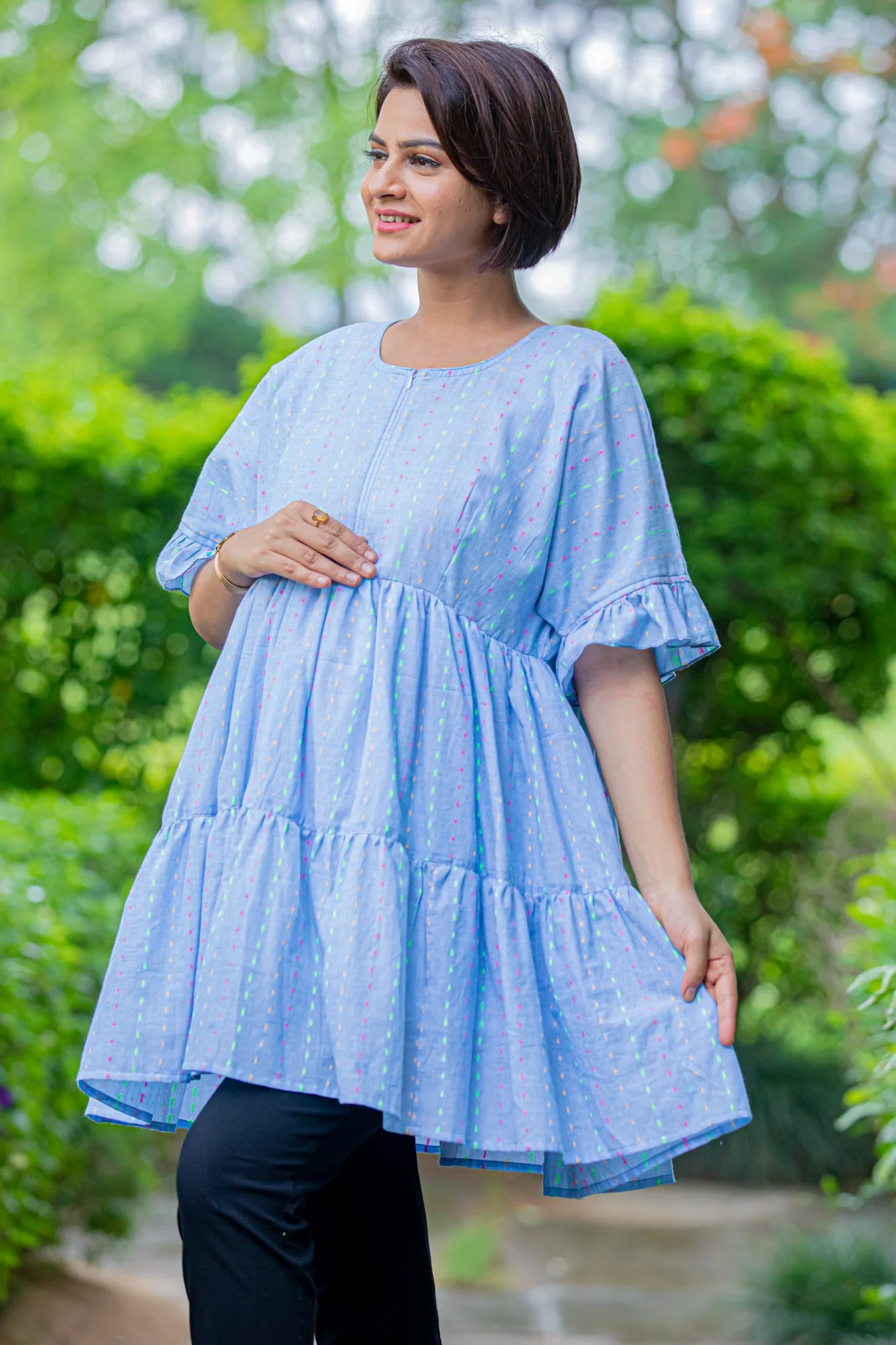 Marine Blue Layered Maternity & Nursing Top - Chenance