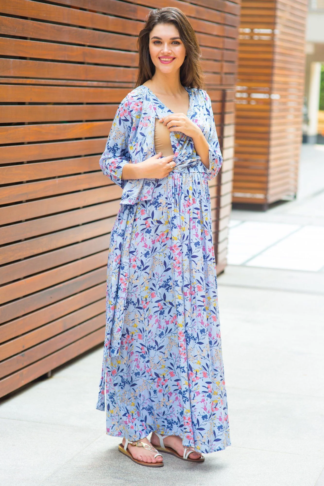 Lilac Floral Maternity & Nursing Wrap Dress - Chenance