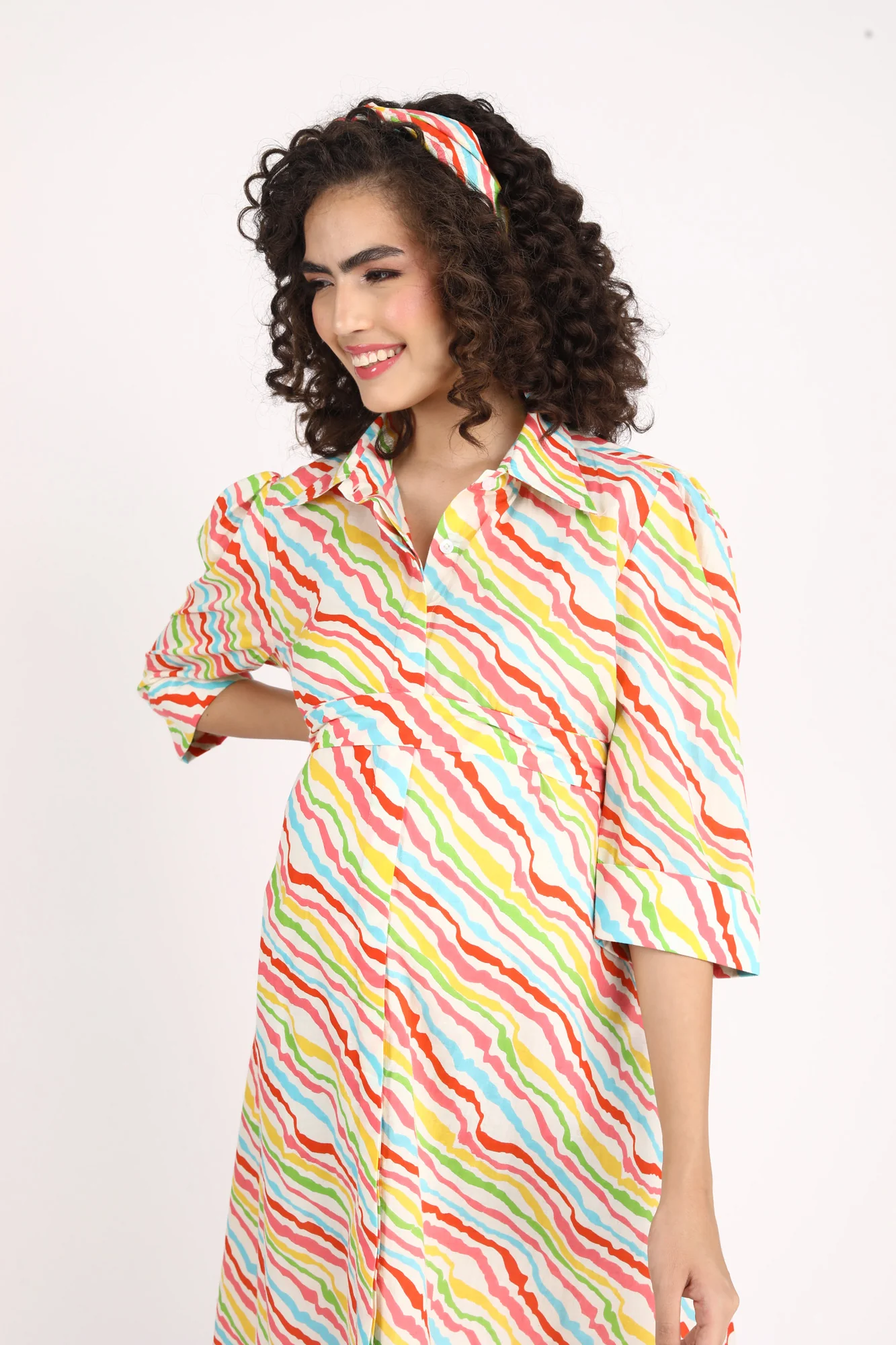 Rainbow Striped Maternity & Nursing Knee Shirt Dress (100% Cotton) - Chenance