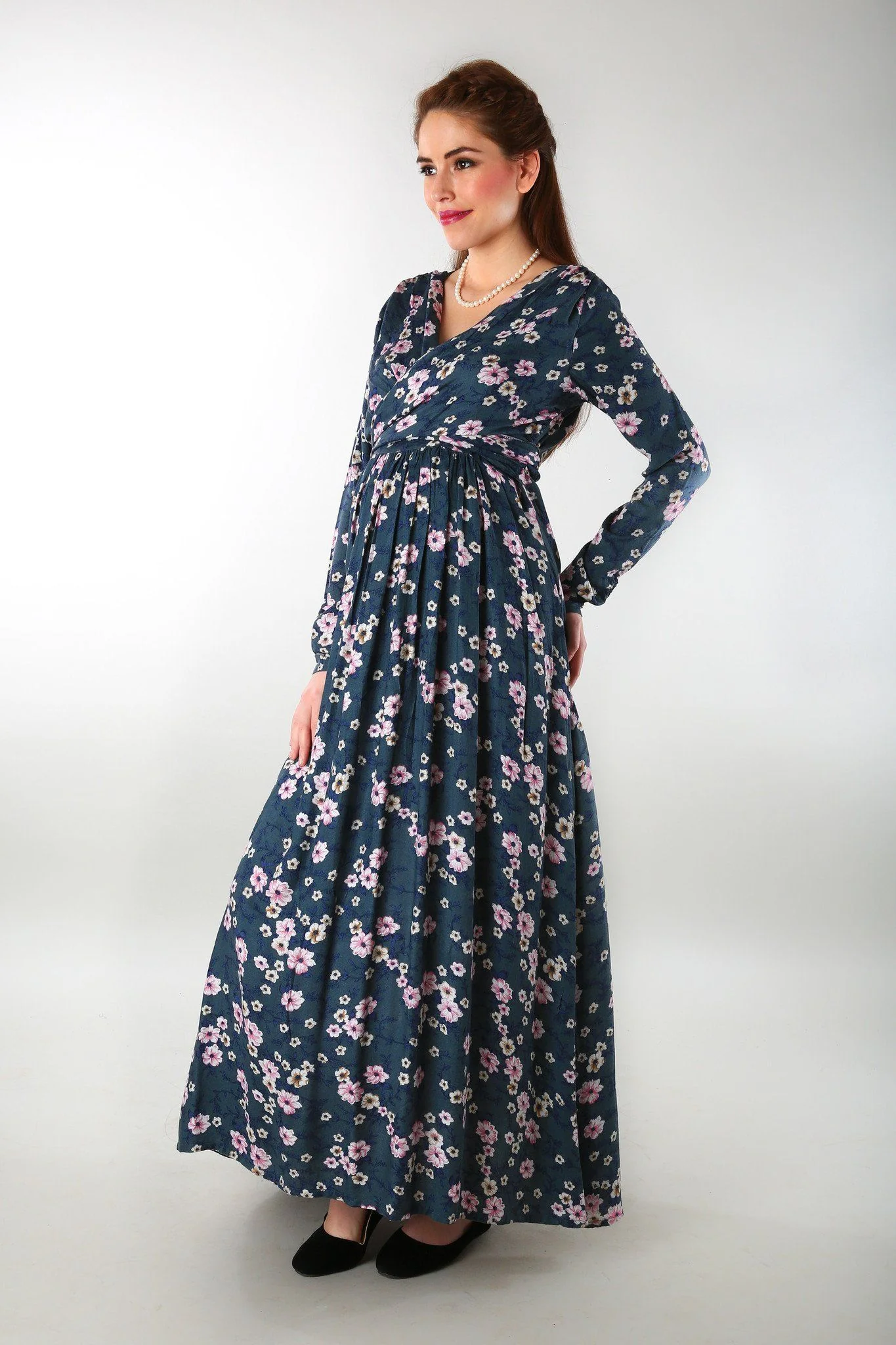 Floral Rich Print Front Wrap Maternity Dress - Chenance