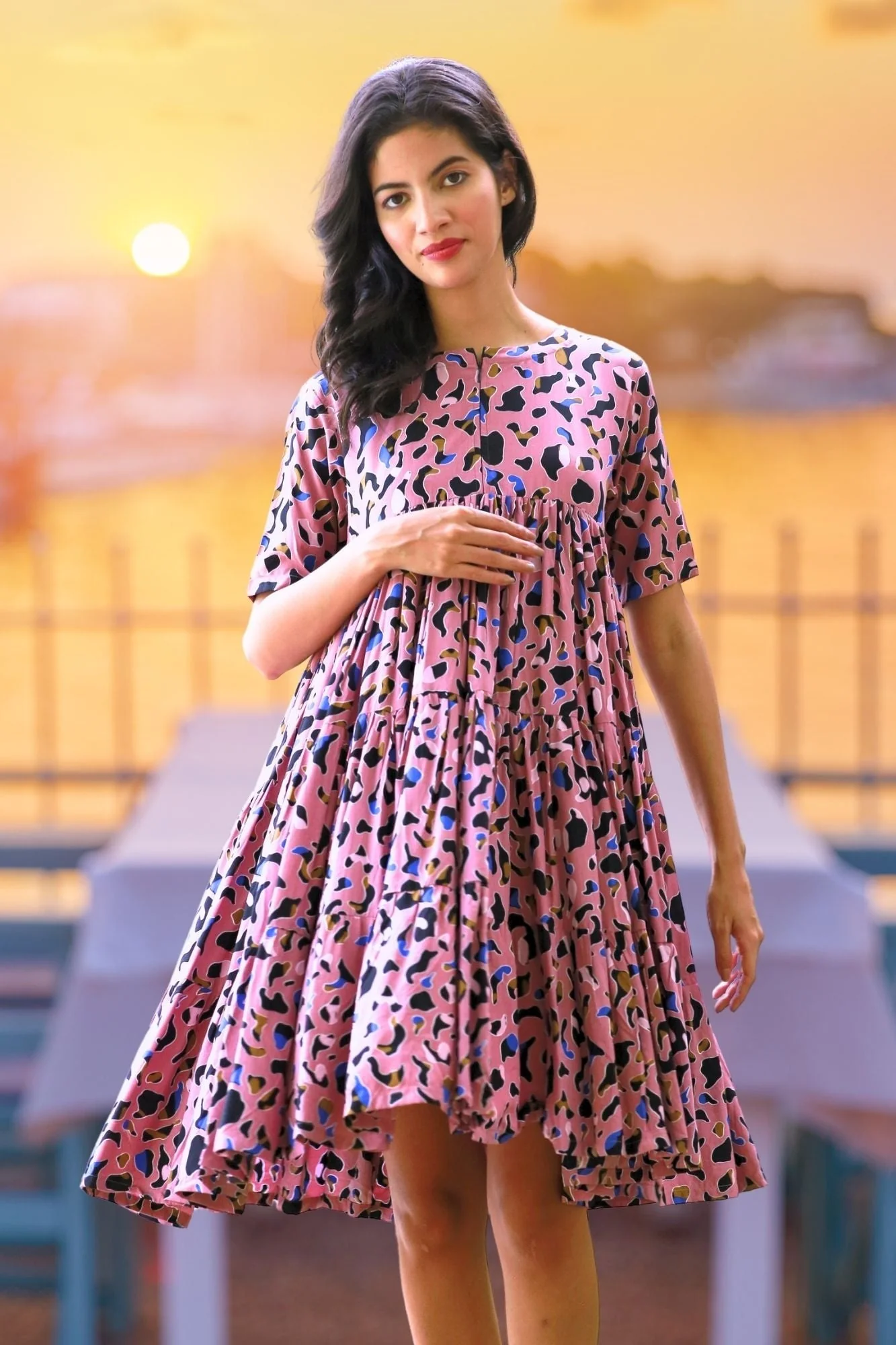 Rouge Animal Print Maternity & Nursing Layered Dress - Chenance