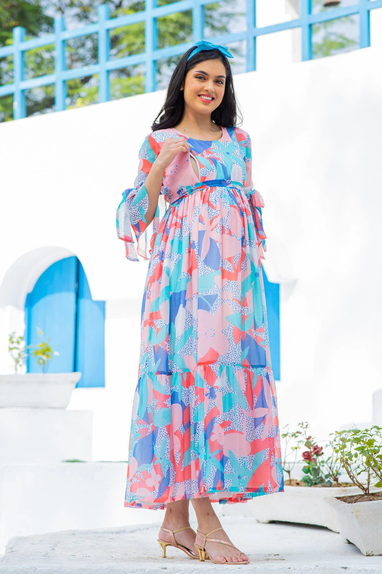 Colorful Snow White Maternity & Nursing Frill Dress - Chenance