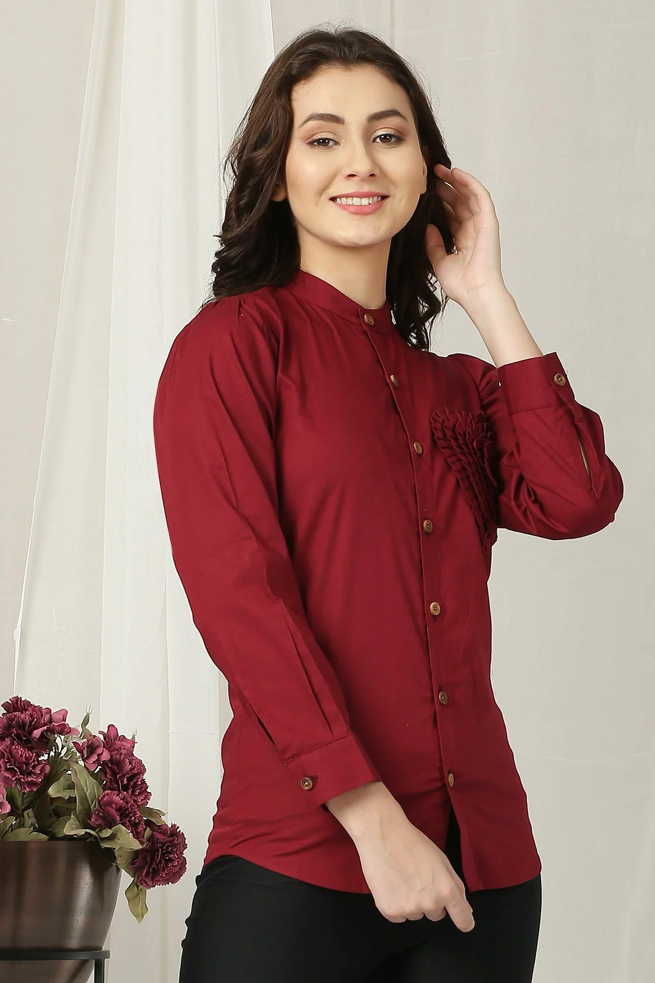 Women Maghony Embellished Shirt (100% Cotton) - Chenance