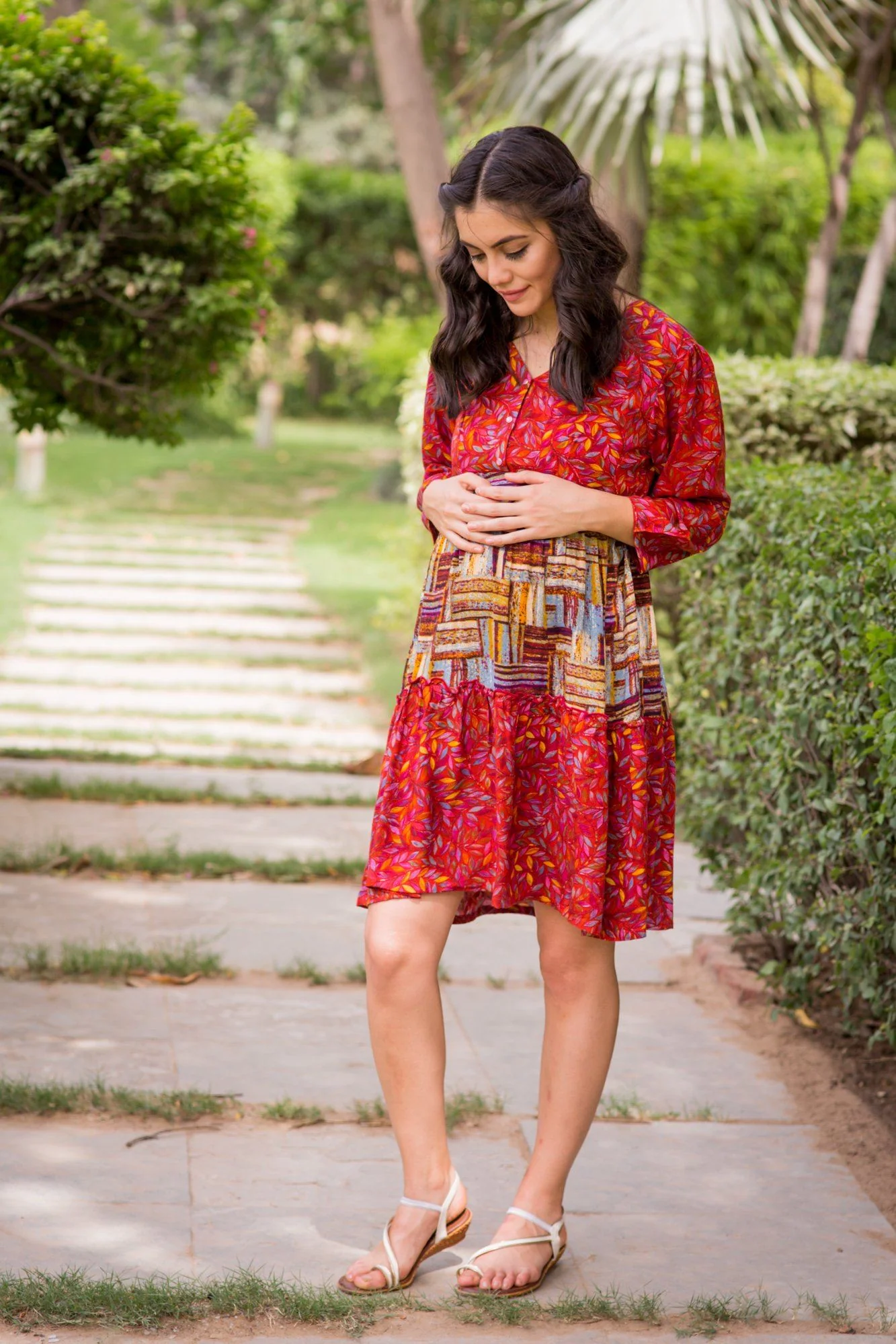 Amber Red Nursing Layer Kurta Dress - Chenance