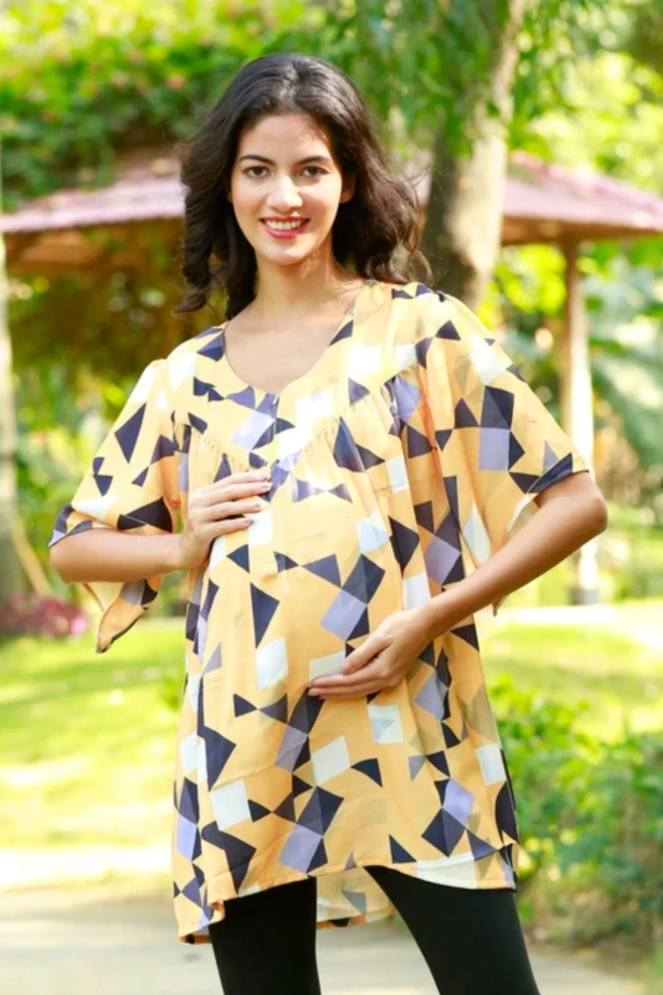 Abstract Tuscany Gathered Maternity & Nursing Top - Chenance