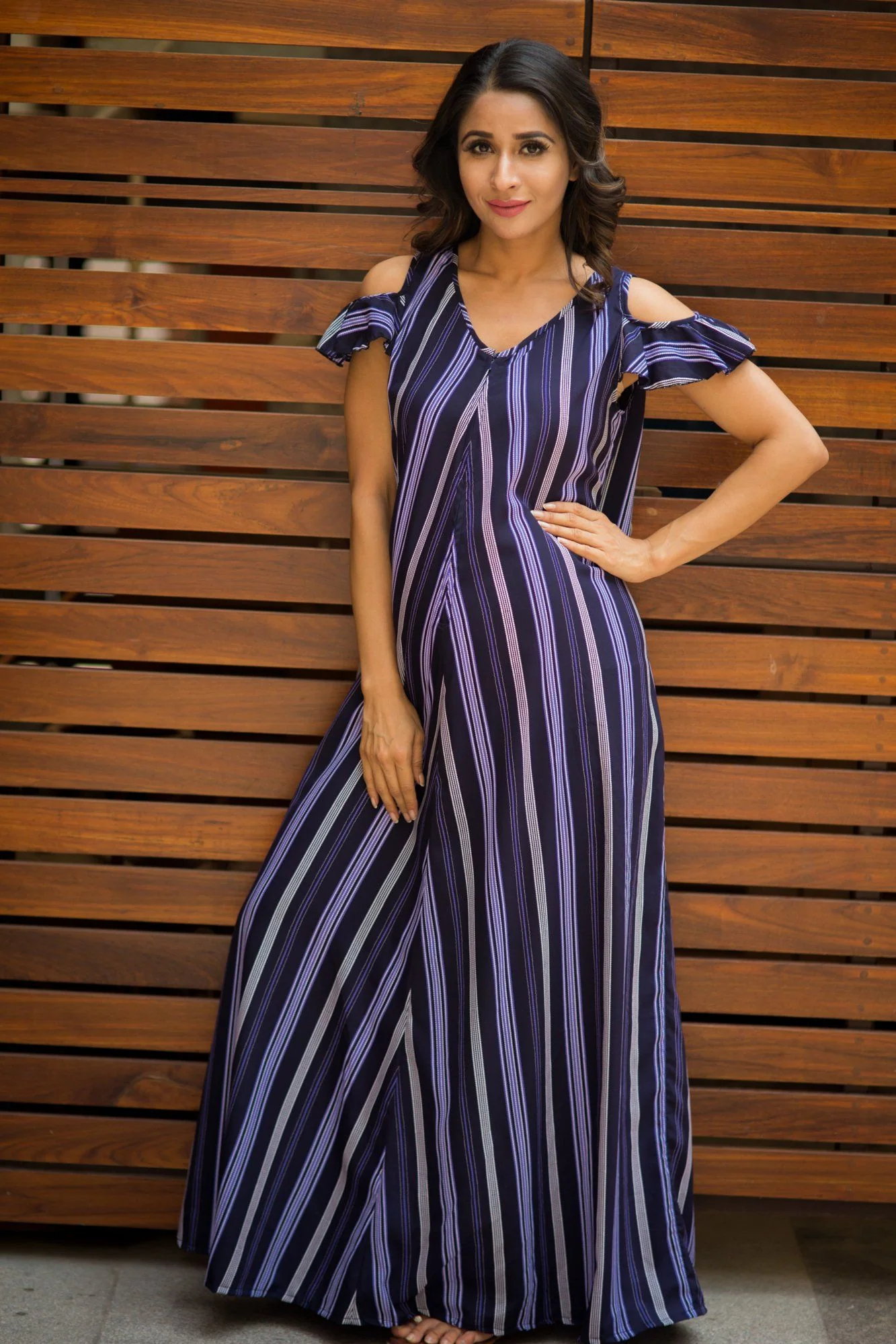 Exclusive Stripe Violet Maternity & Nursing Maxi Dress - Chenance