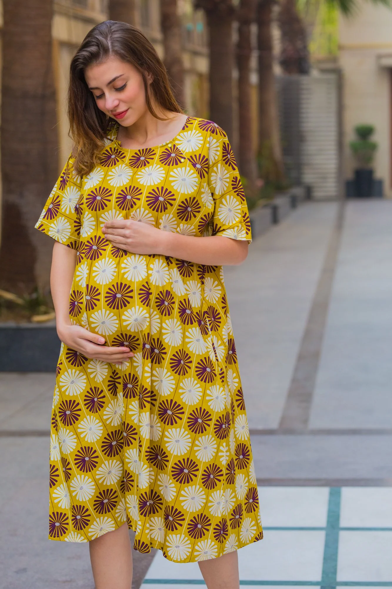 Marigold Shoulder Snap Maternity & Nursing Dress - Chenance