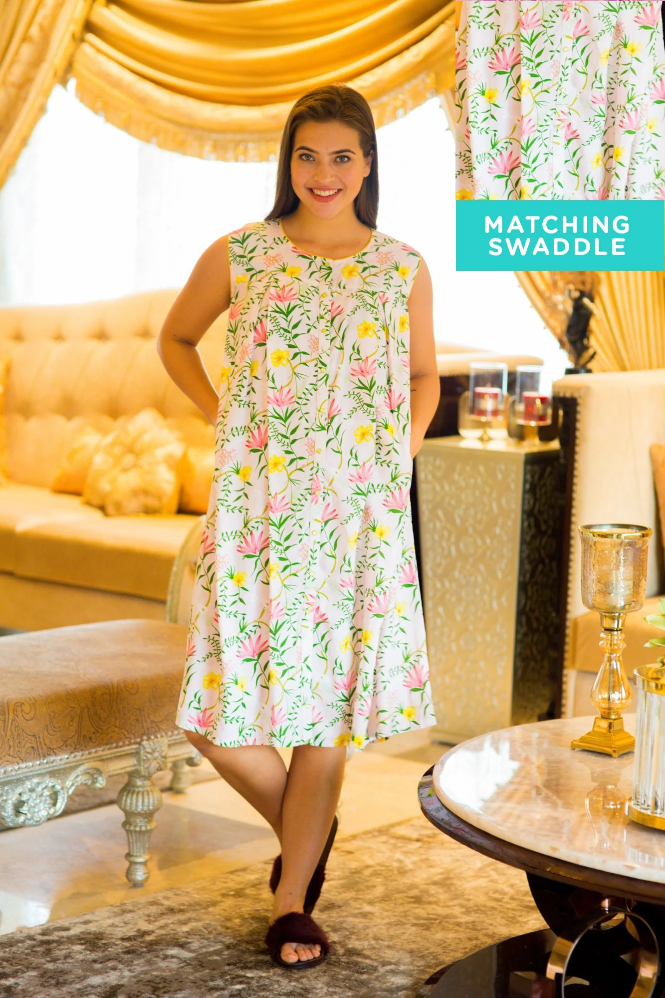 Set of 2 - Serene Front Button Pleated Delivery Gown + Matching Baby Swaddle - Chenance