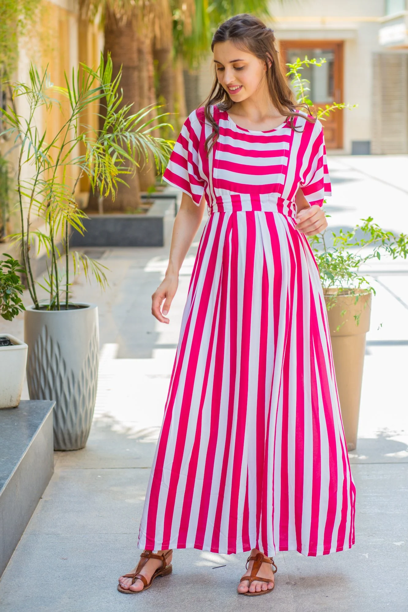 Cherry Red Stripe Maternity & Nursing Maxi - Chenance