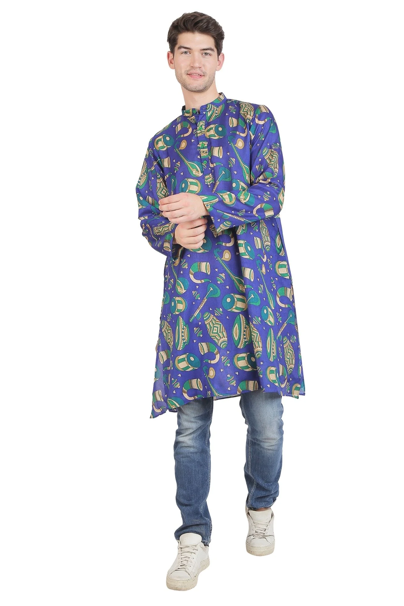 Men Musical Blue Silk Kurta - Chenance