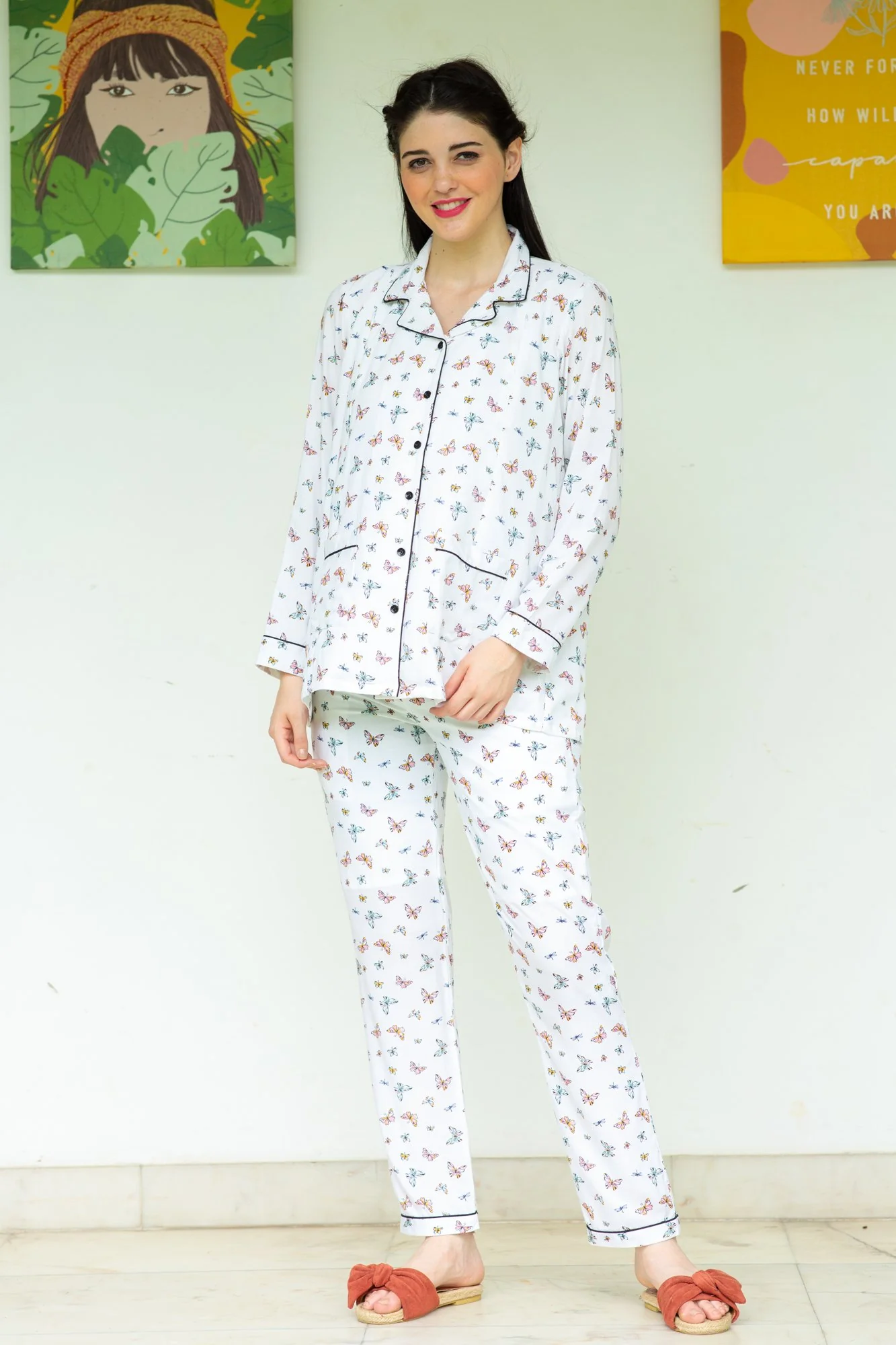 Butterfly Maternity & Nursing Night Suit Set - Chenance
