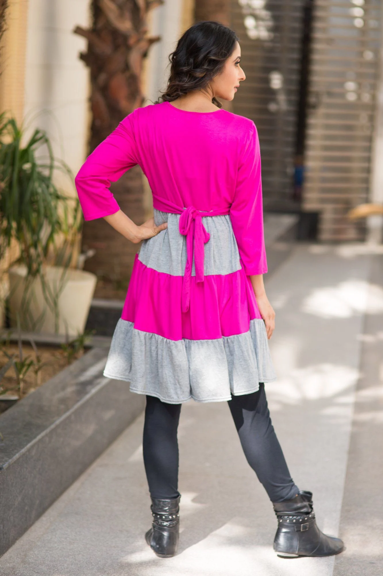 Versatile Grey Pink Layer Maternity Dress Top - Chenance