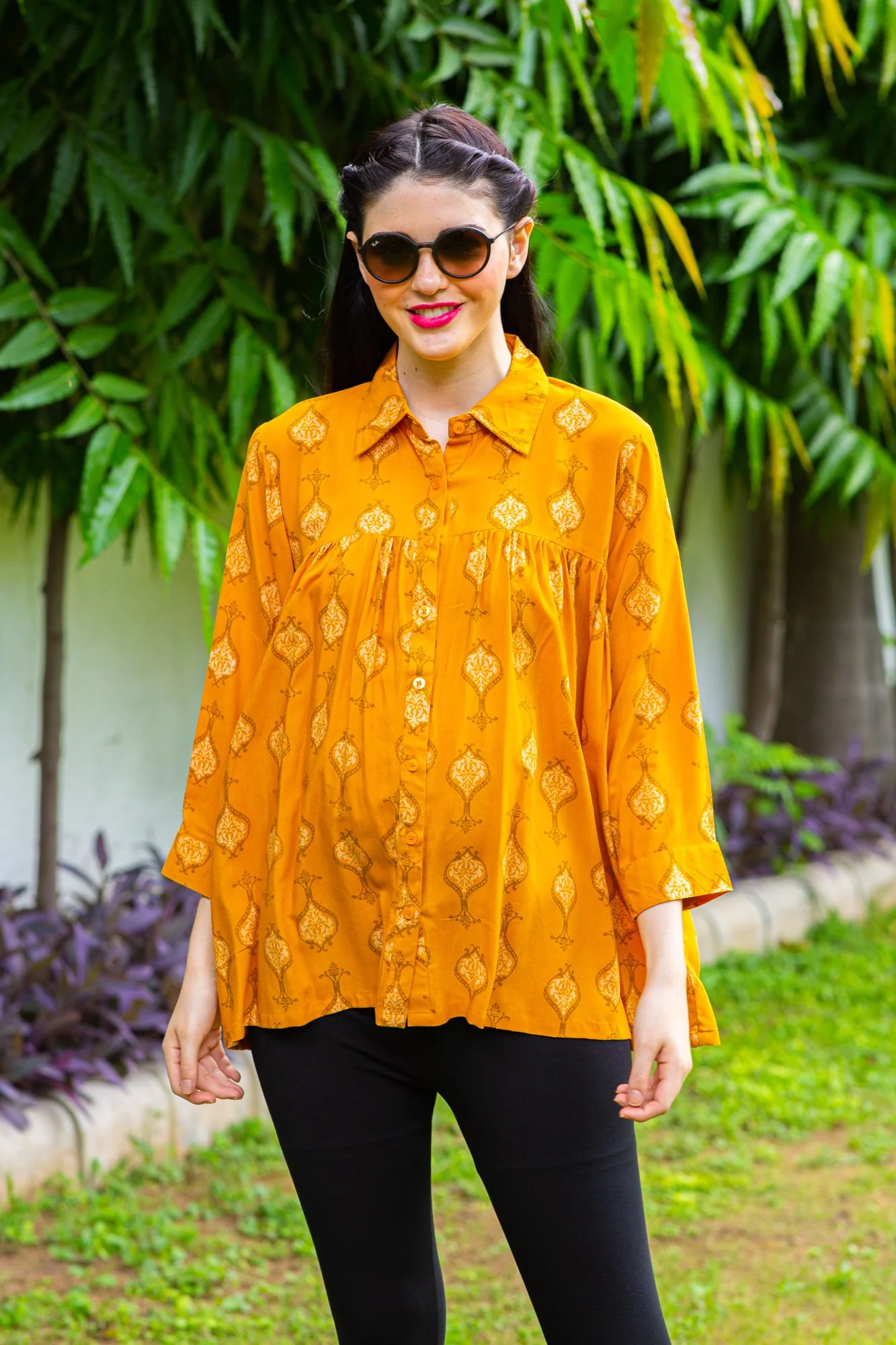 Dusky Yellow Gathered Maternity & Nursing Top - Chenance