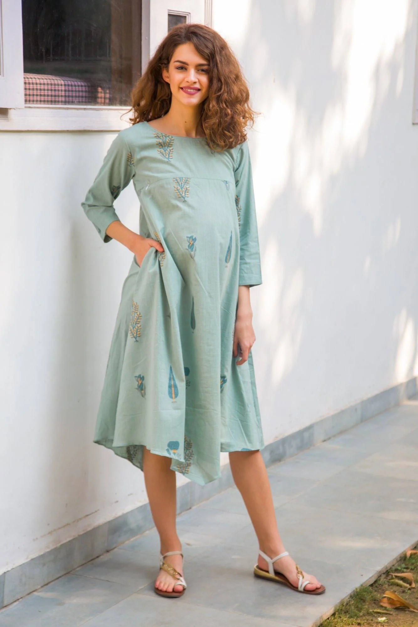 Mint Cotton Maternity & Nursing Dress - Chenance