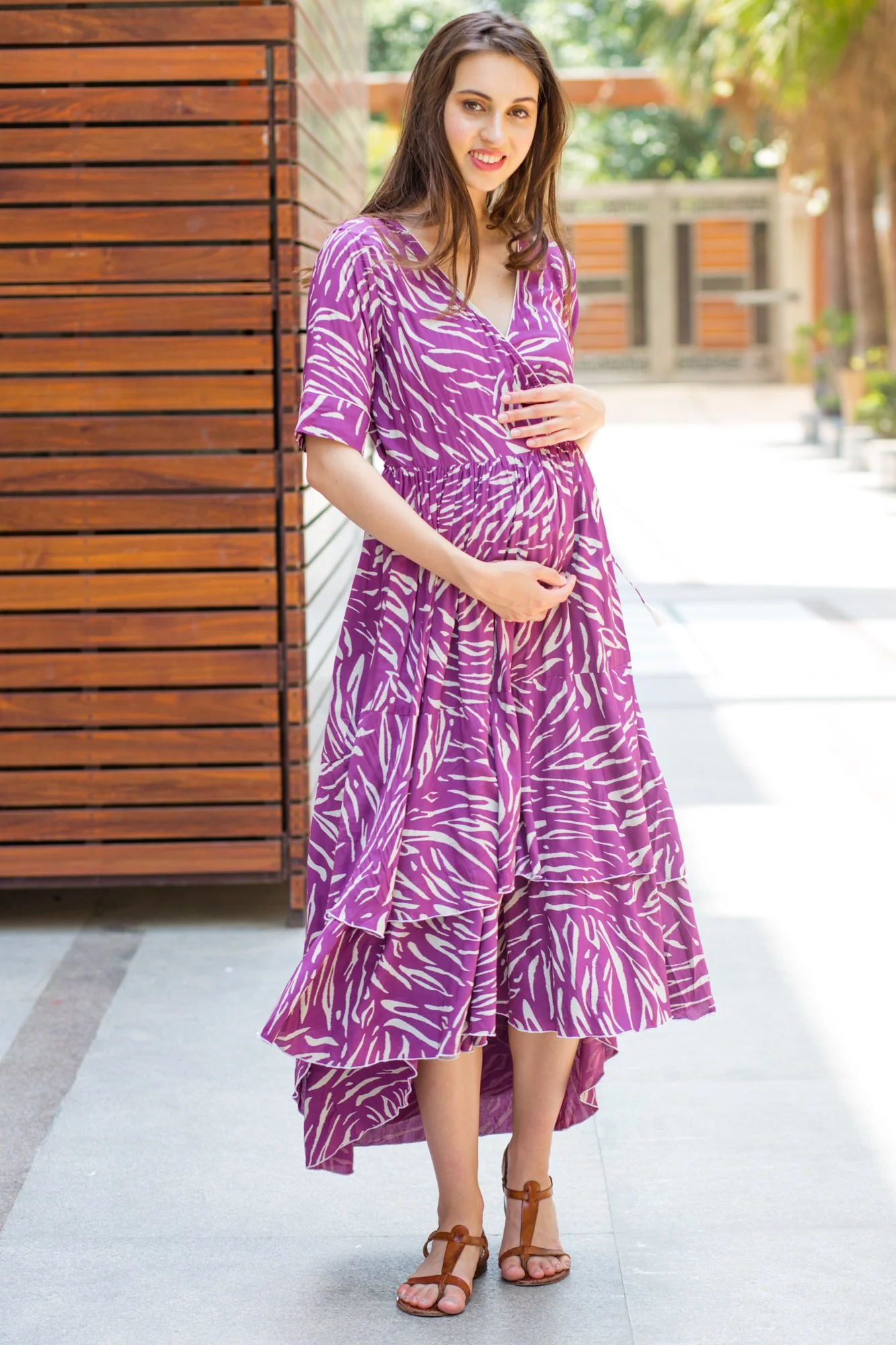 Violet Print Maternity & Nursing Flair Dress - Chenance