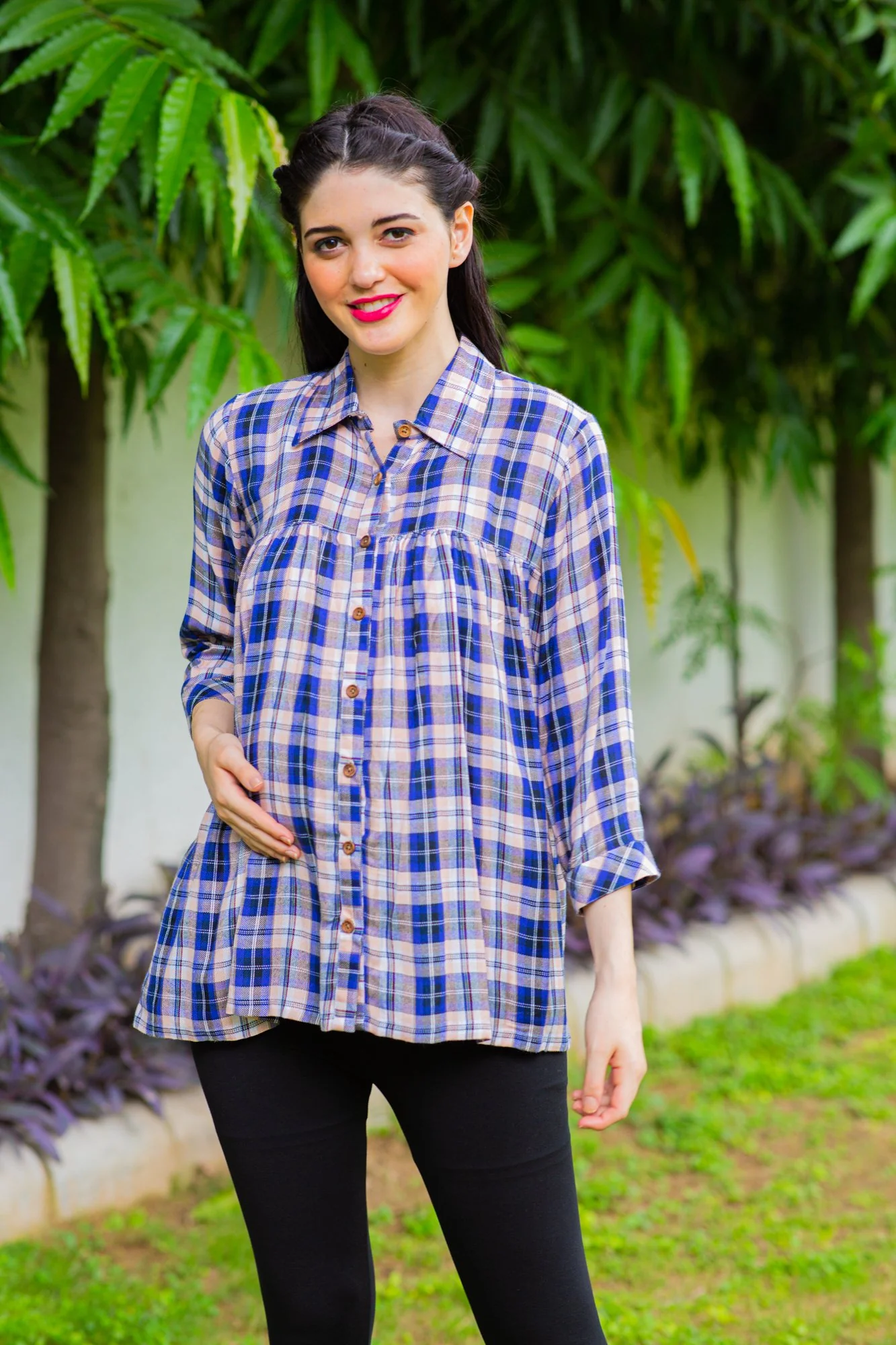 Cool Blue Gathered Maternity & Nursing Top - Chenance