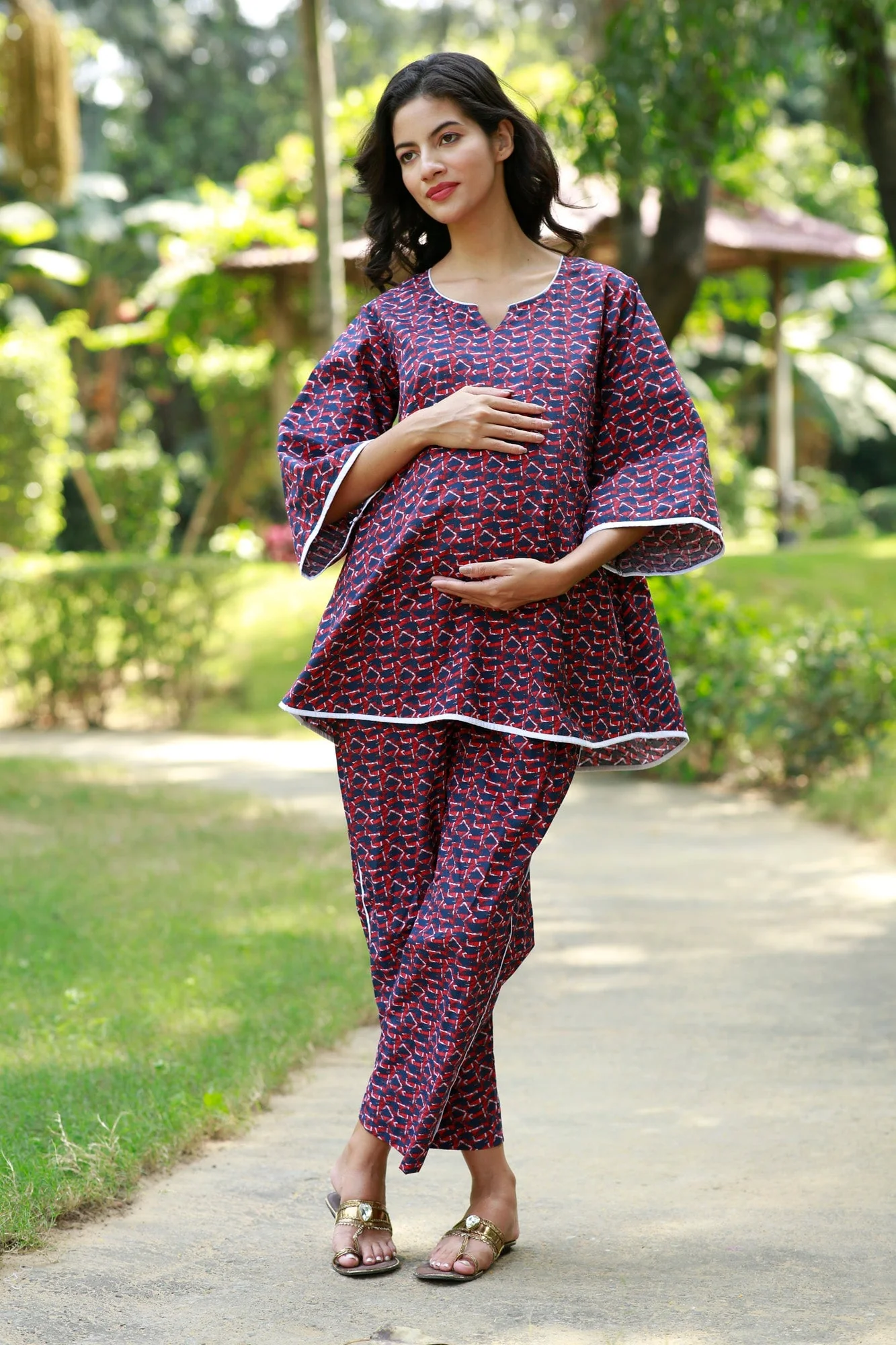 Comfy Merlot Blue Maternity Lounge Coord Set (2Pc) - Chenance