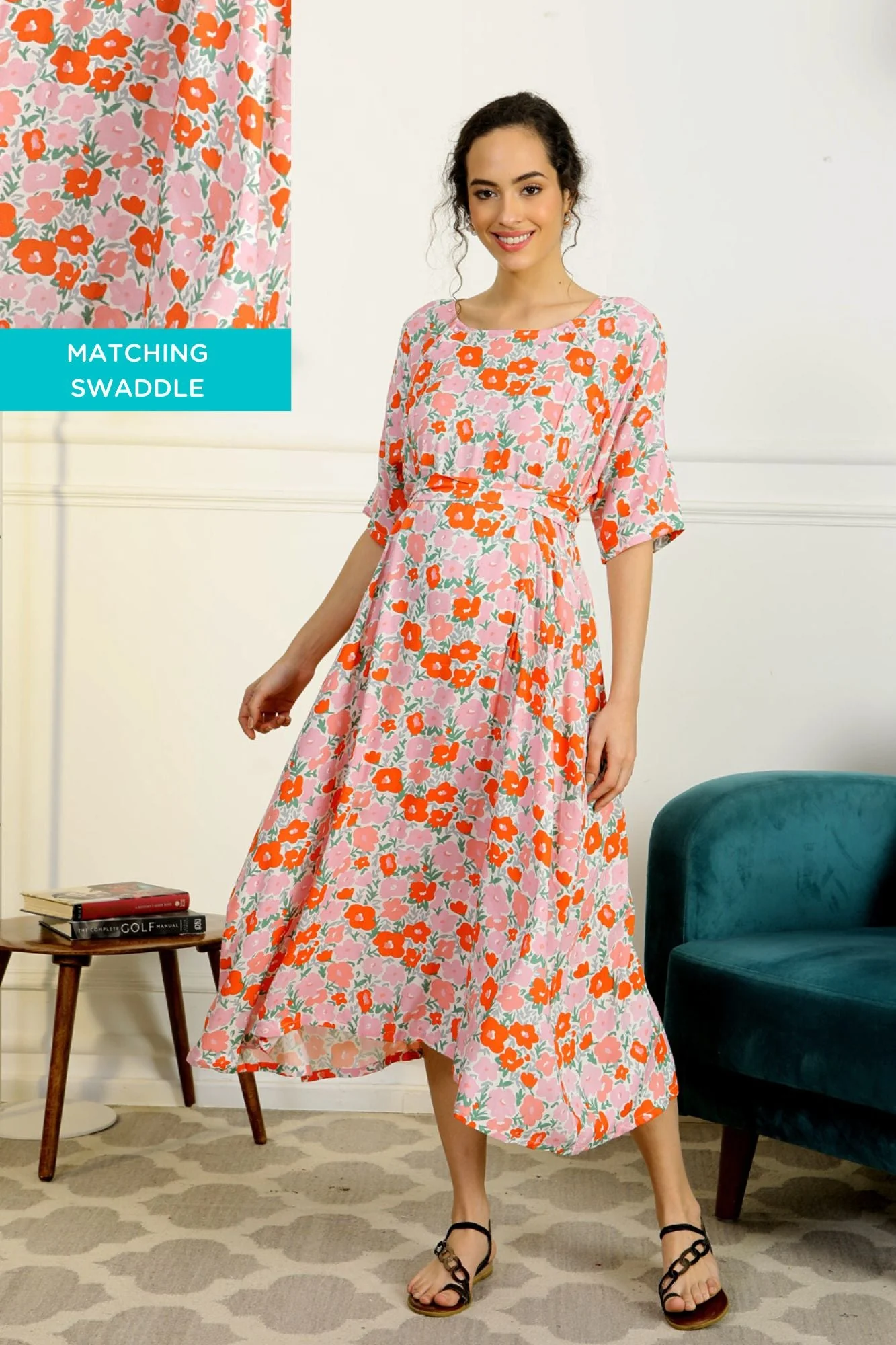Homey Flower Bomb Peach Shoulder Snap Delivery Gown - Chenance