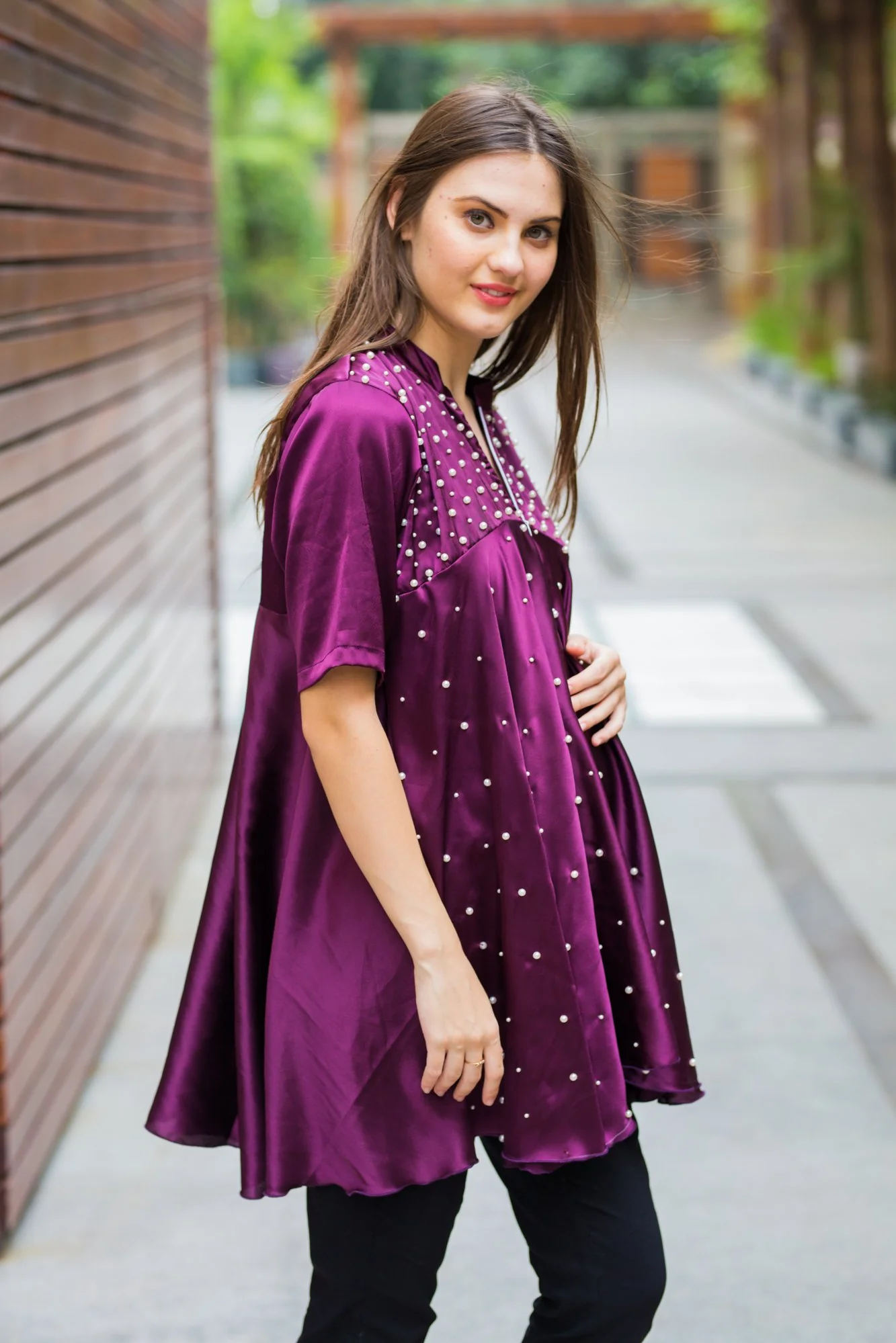 Plush Violet Embroidered Maternity Top - Chenance