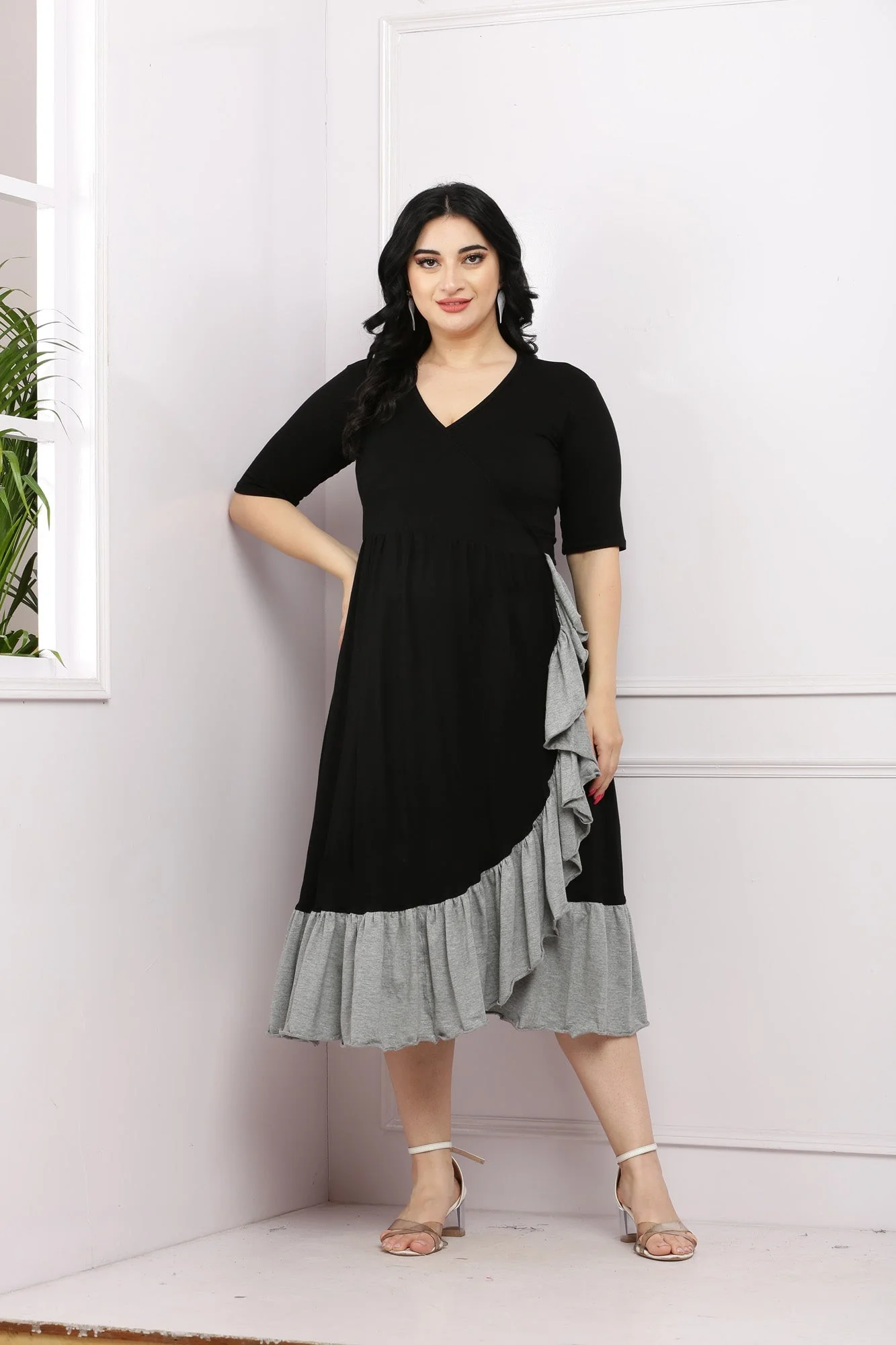 Ebony Maternity & Nursing Frill Wrap Dress - Chenance