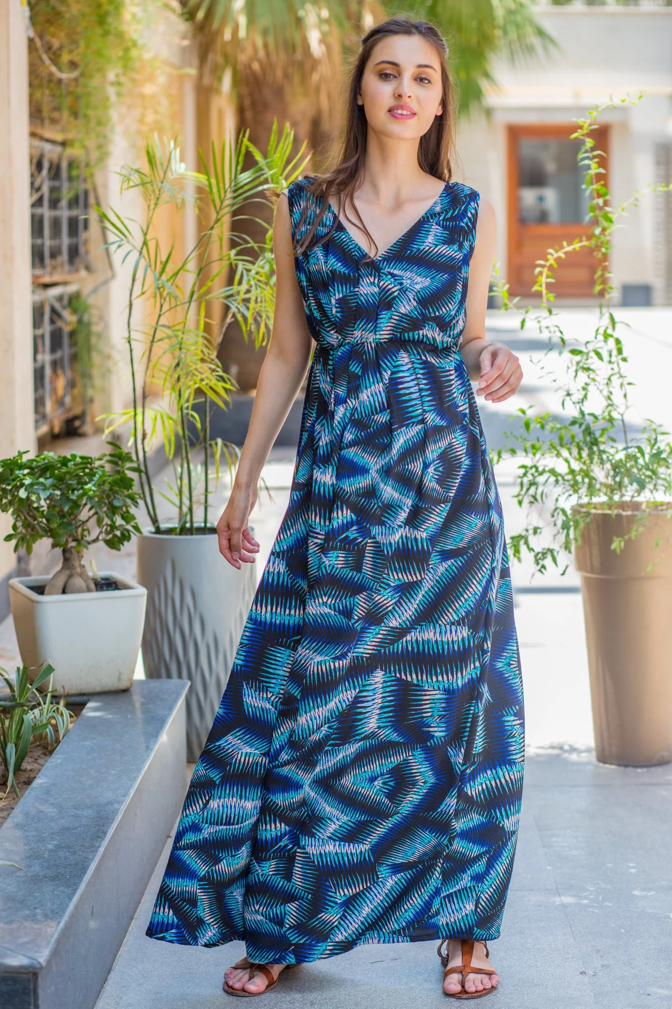 Turquoise Lush Maternity & Nursing Dress - Chenance