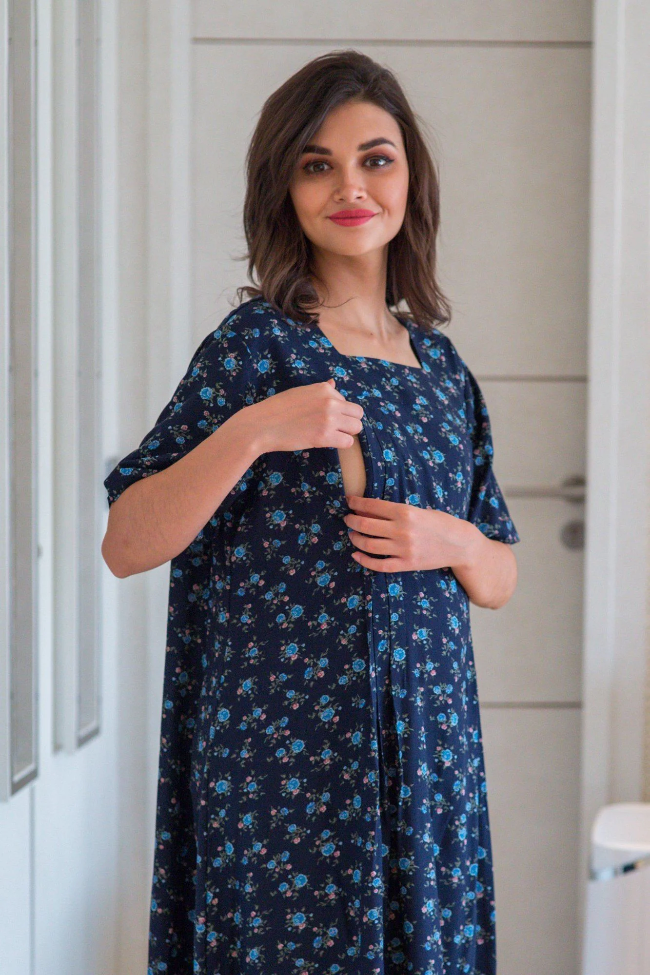 Cyndrella Floral Maternity & Nursing Night Dress - Chenance