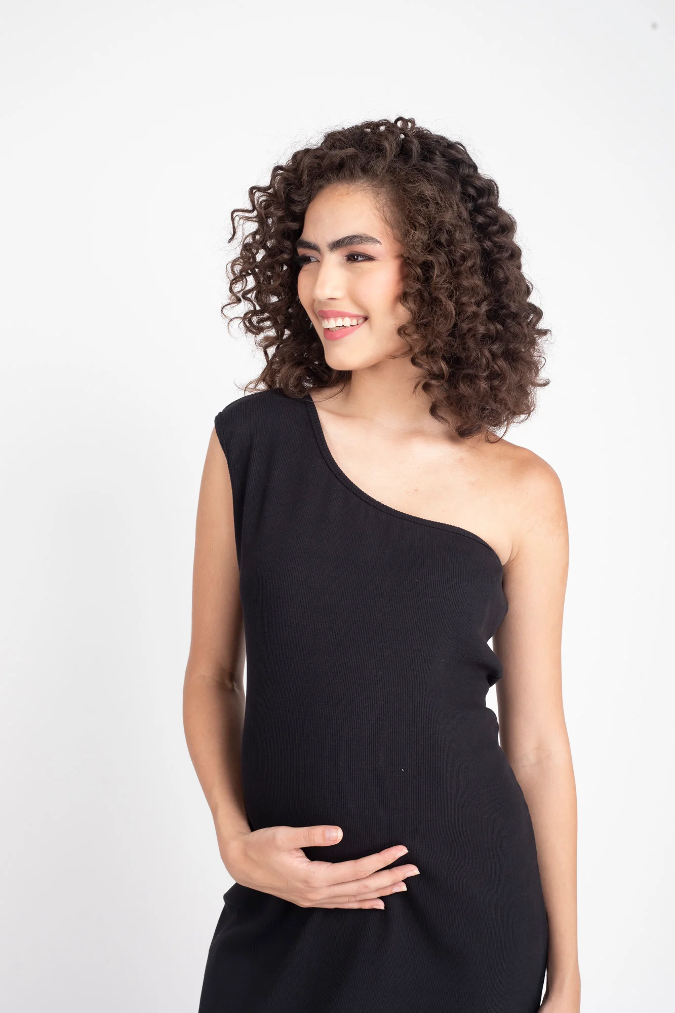 Warm Black Maternity One Shoulder Bodycon Dress - Chenance
