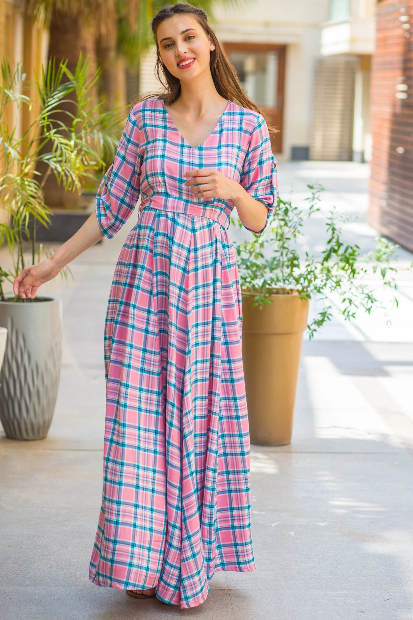 Rouge Rose Plaid Maternity & Nursing Maxi Dress - Chenance