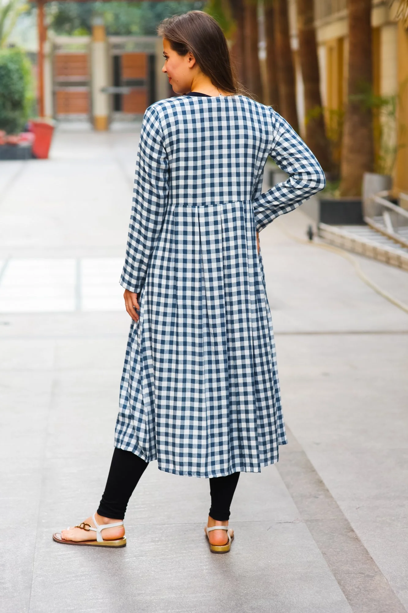 Azure Gathered Plaid Maternity Cover Up - Chenance