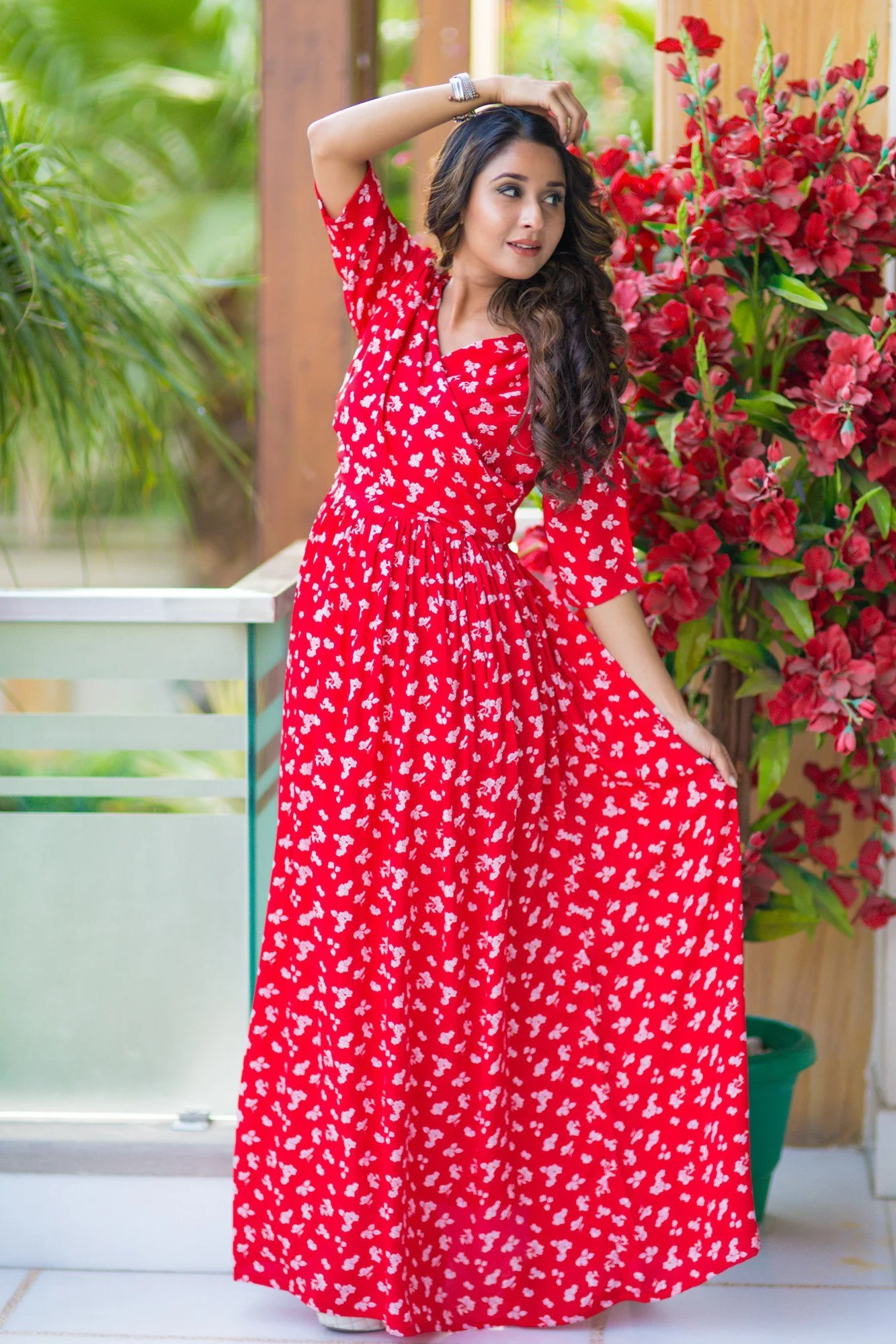 SO - Chic Red Floral Maternity & Nursing Wrap Dress-Pay - Chenance