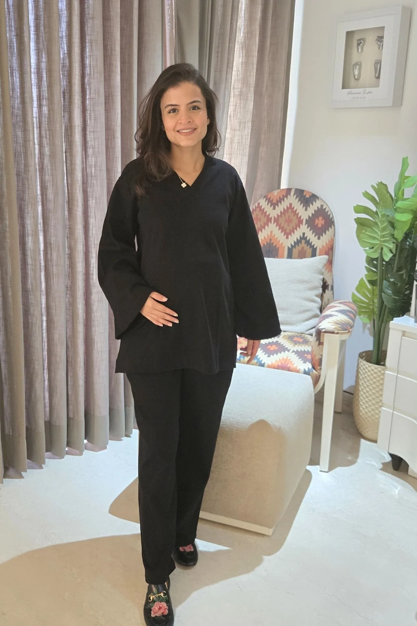 Classic Black Ribbed Maternity Stretchable Coord Set (2 pc) - Chenance