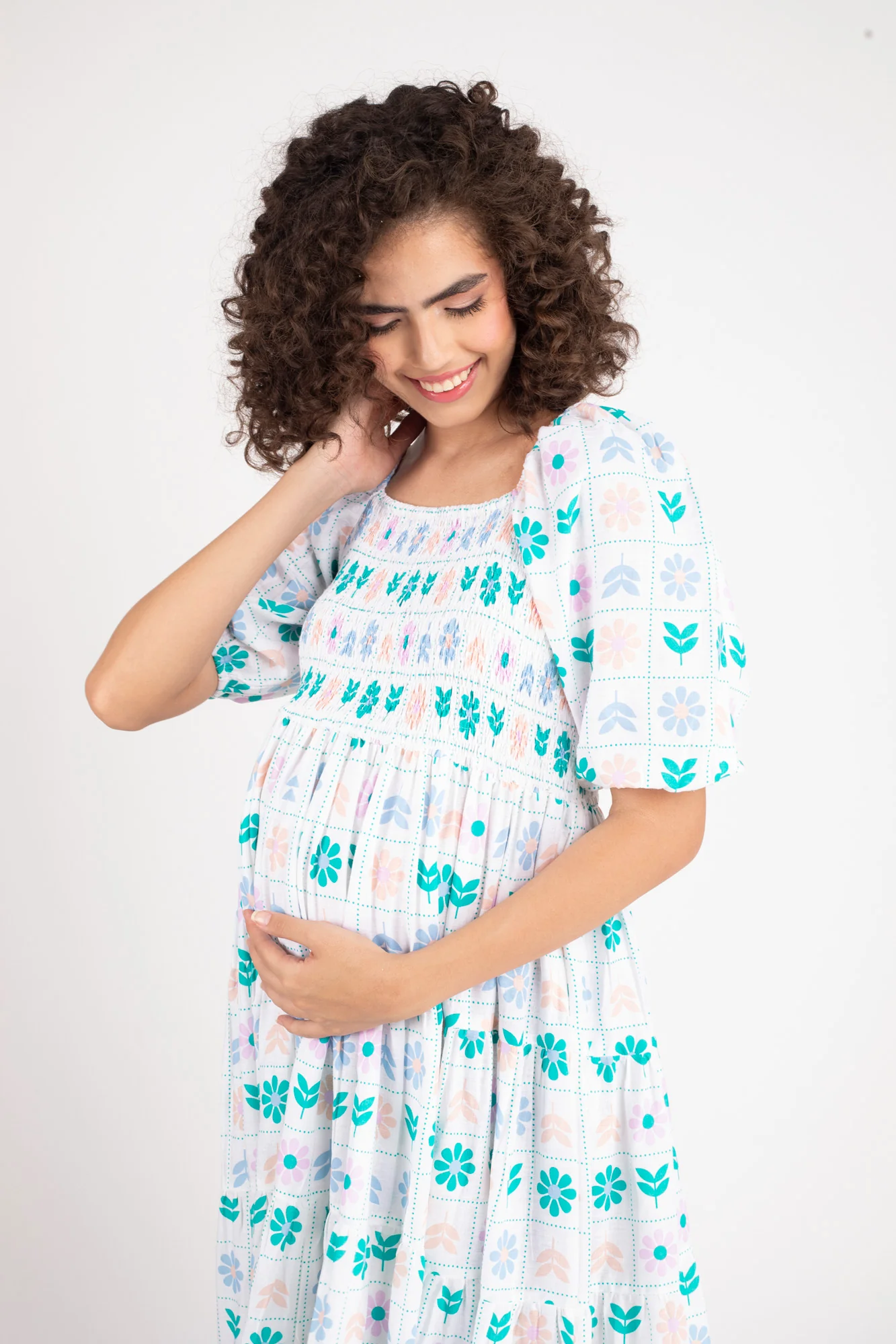 Floral Checks Maternity Layered Dress - Chenance
