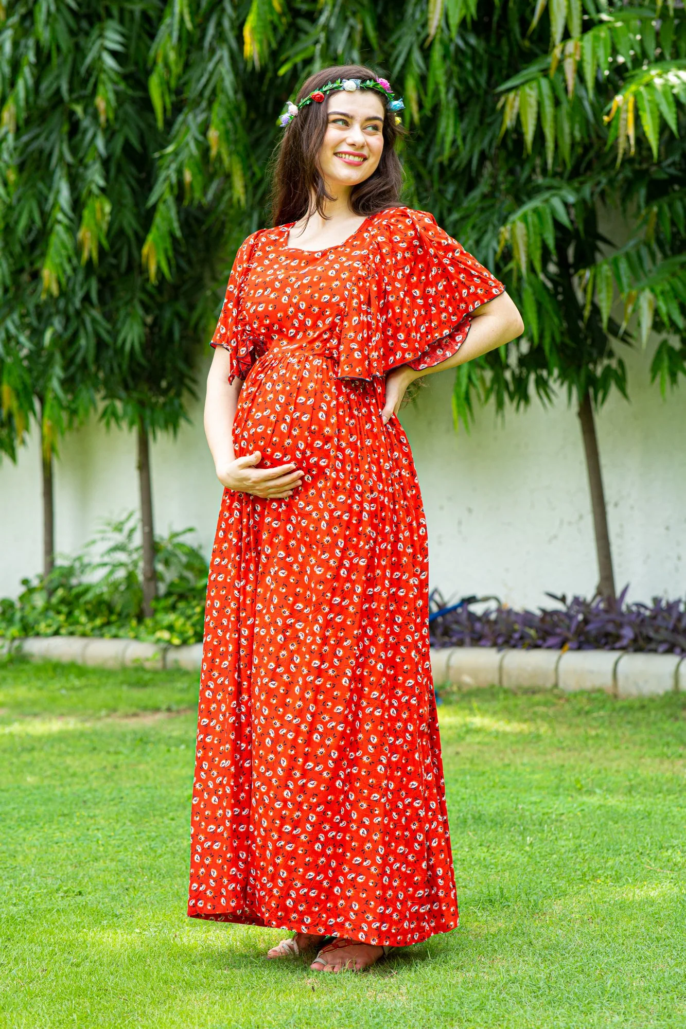 Chic Red Maternity & Nursing Flap Dress - Chenance