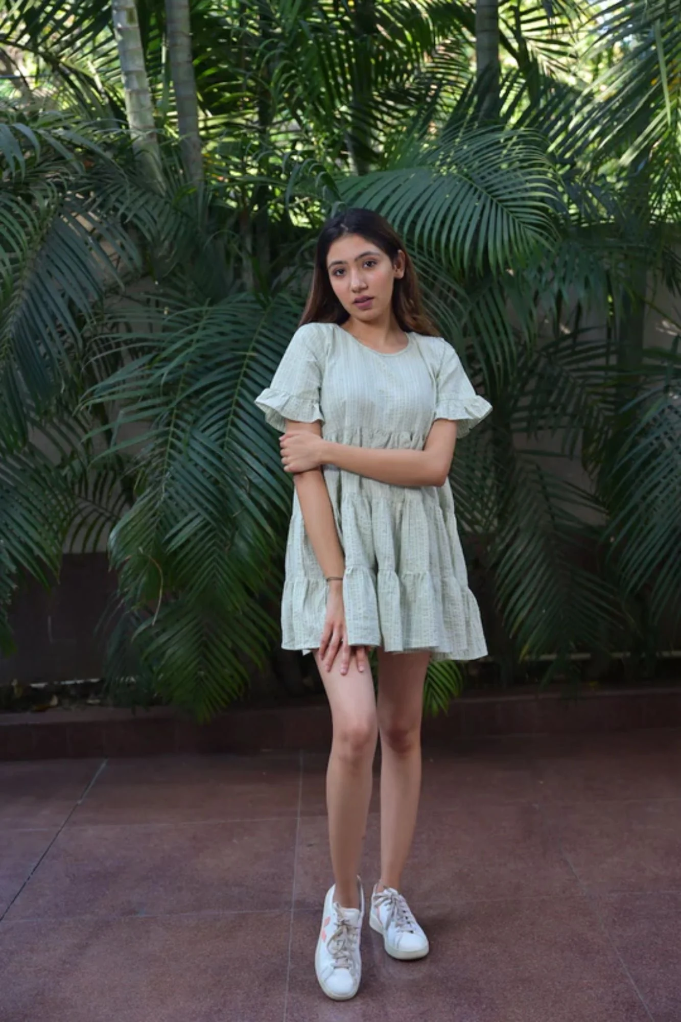 Green Striped Maternity Tiered Dress - Chenance