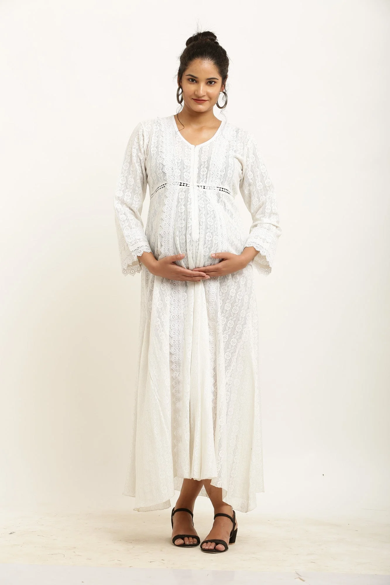 Stunning Angelic White Lace Maternity & Nursing Dress - Chenance