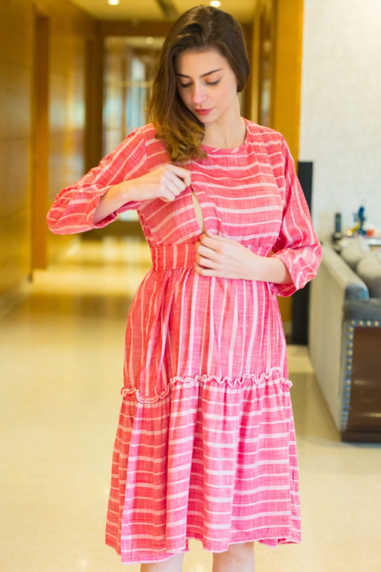 Rouge Striped Maternity & Nursing Dress - Chenance