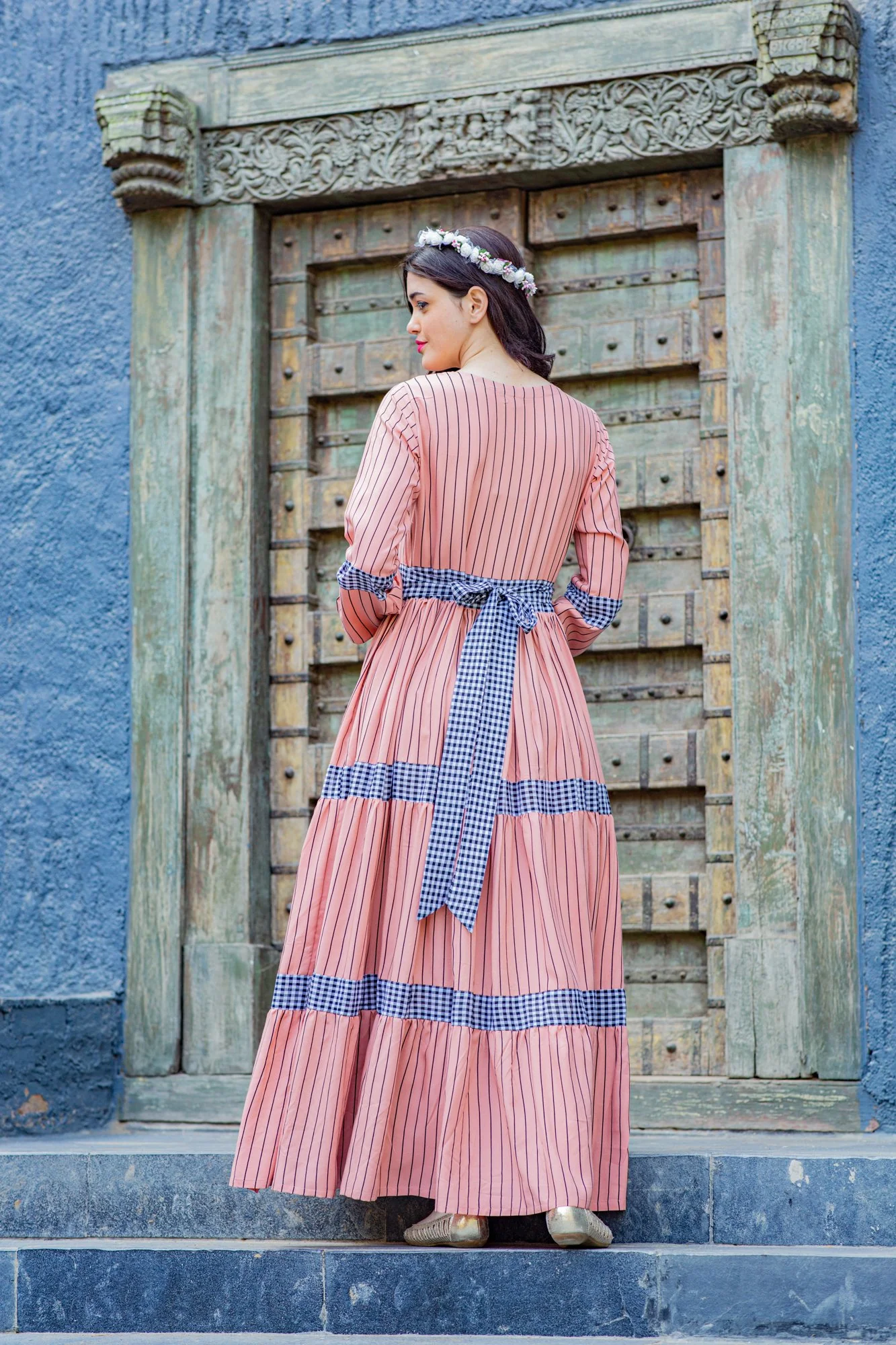 Peachy Striped Maternity & Nursing Dress - Chenance