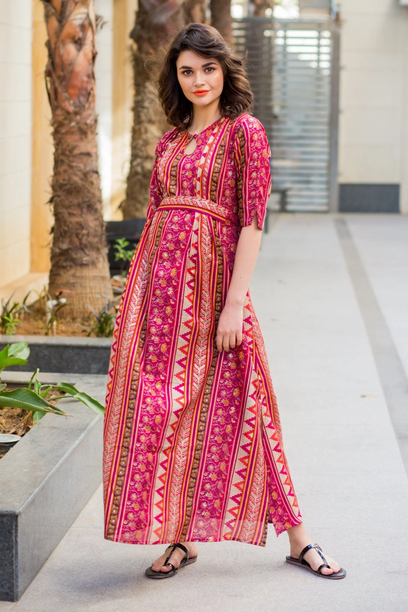 Festive Manipuri Silk Side Slit Maternity & Feeding Dress - Chenance