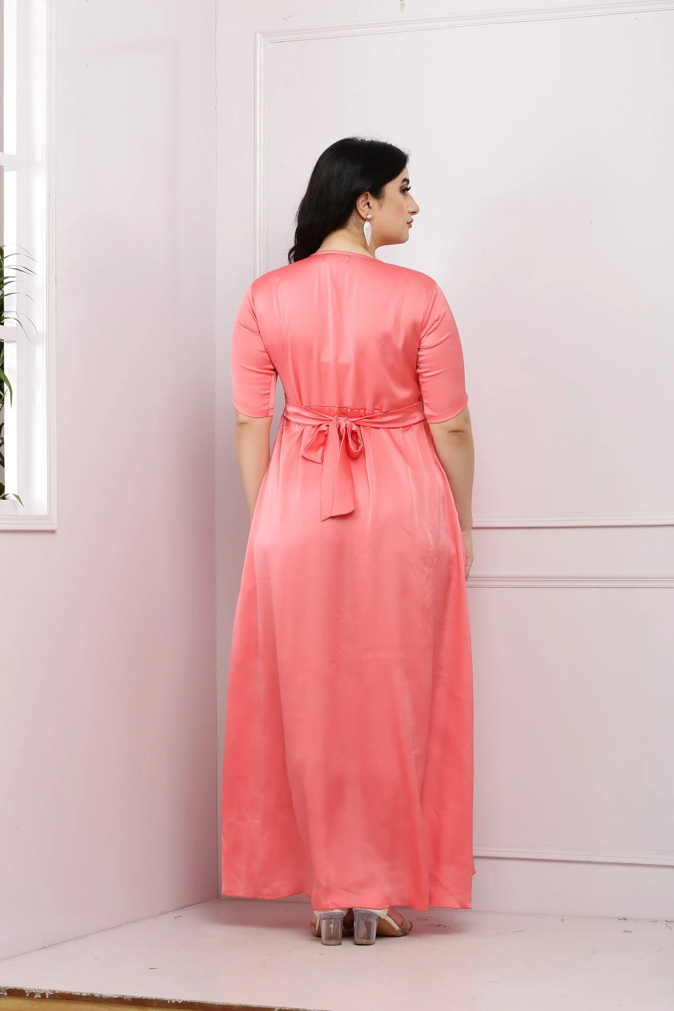 Victoria Peach Wrap Maternity & Nursing Satin Layered Dress - Chenance