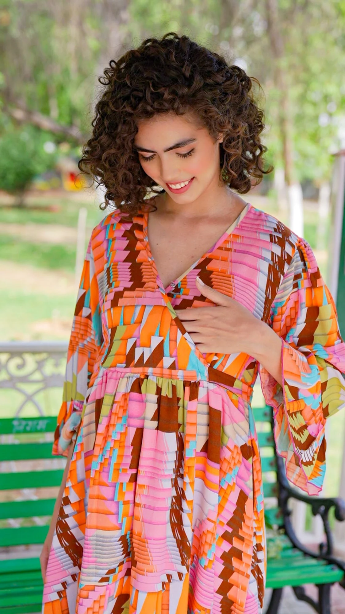 Winsome Candy Pop Abstract Maternity & Nursing Midi Wrap Dress (100% Cotton) - Chenance