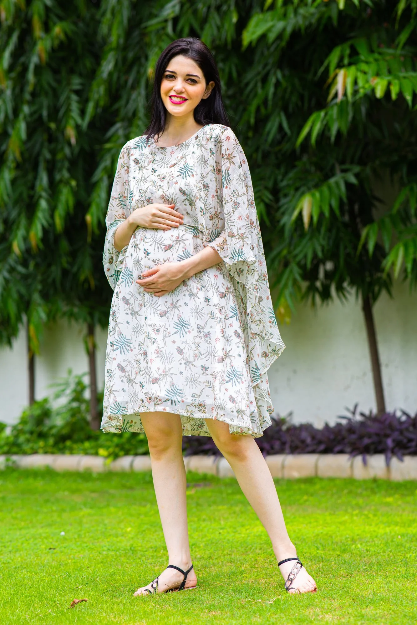 Angelic Leafy Maternity & Nursing Flap Dress - Chenance