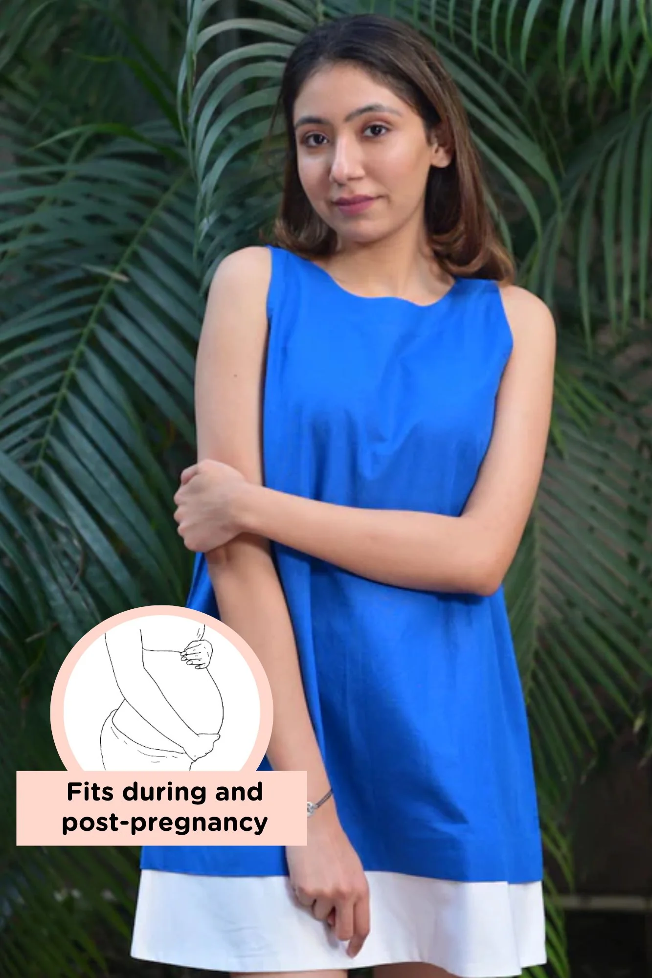 Blue and White Maternity A-Linen Dress - Chenance