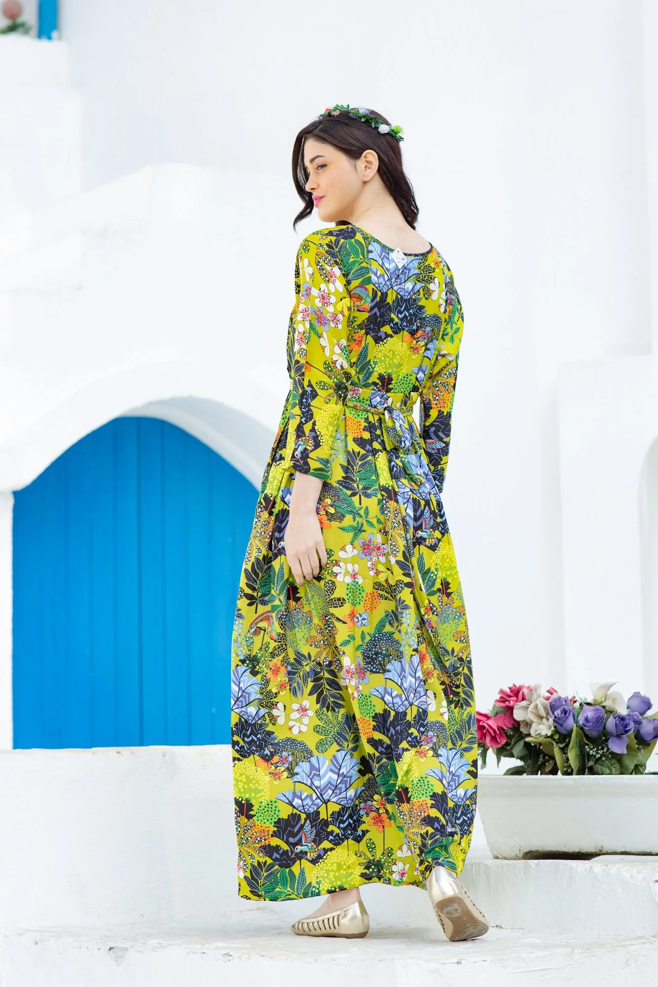 Beautiful Jungle Green Concealed Zip Maternity & Nursing Maxi - Chenance