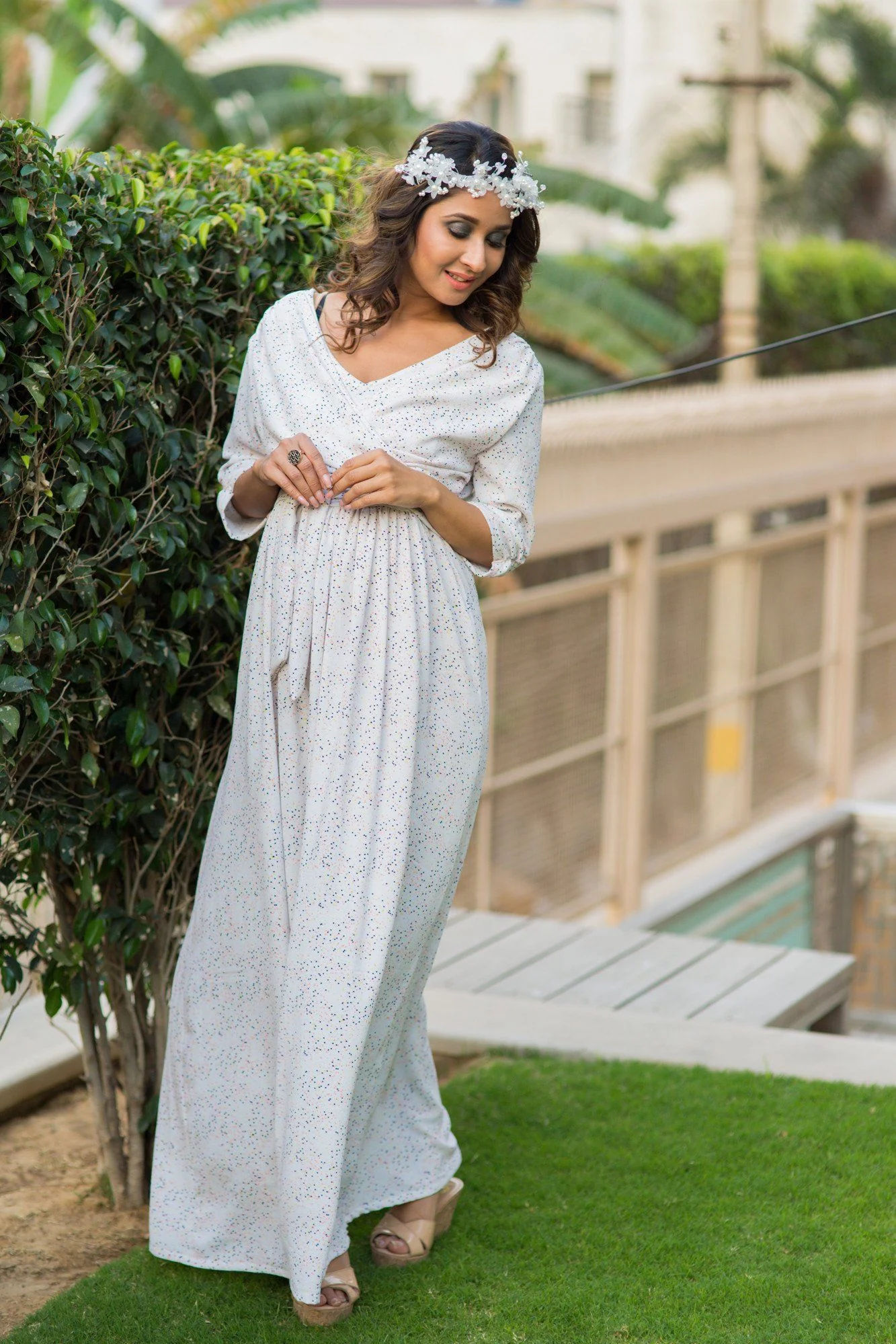 White Sprinkle Maternity & Nursing Wrap Dress - Chenance