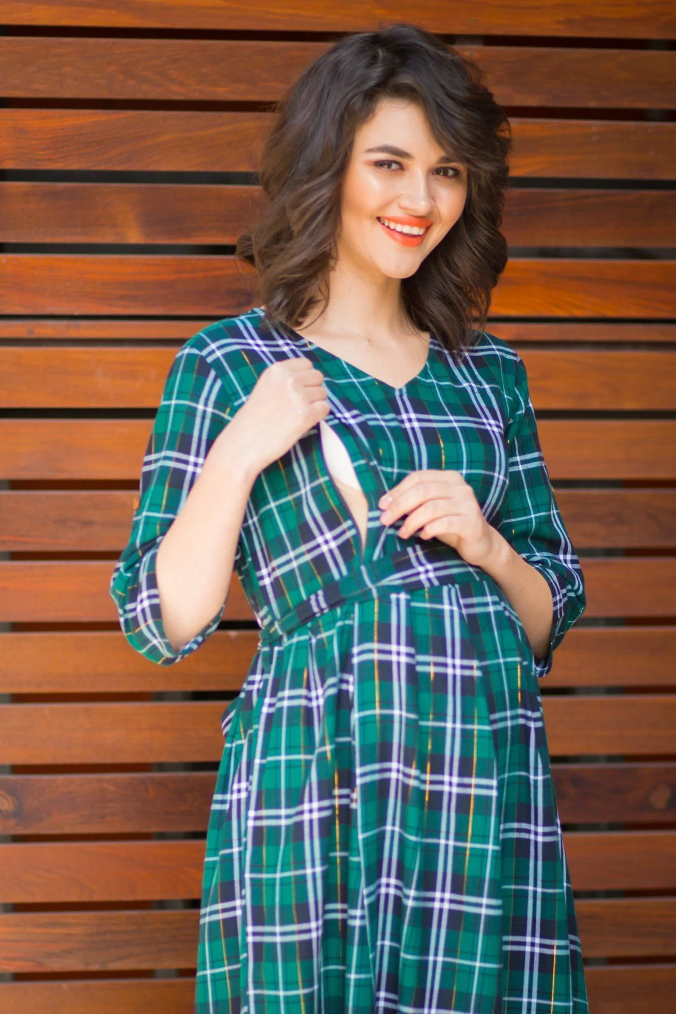 Nautical Teal Plaid Maternity & Nursing Maxi Dress - Chenance