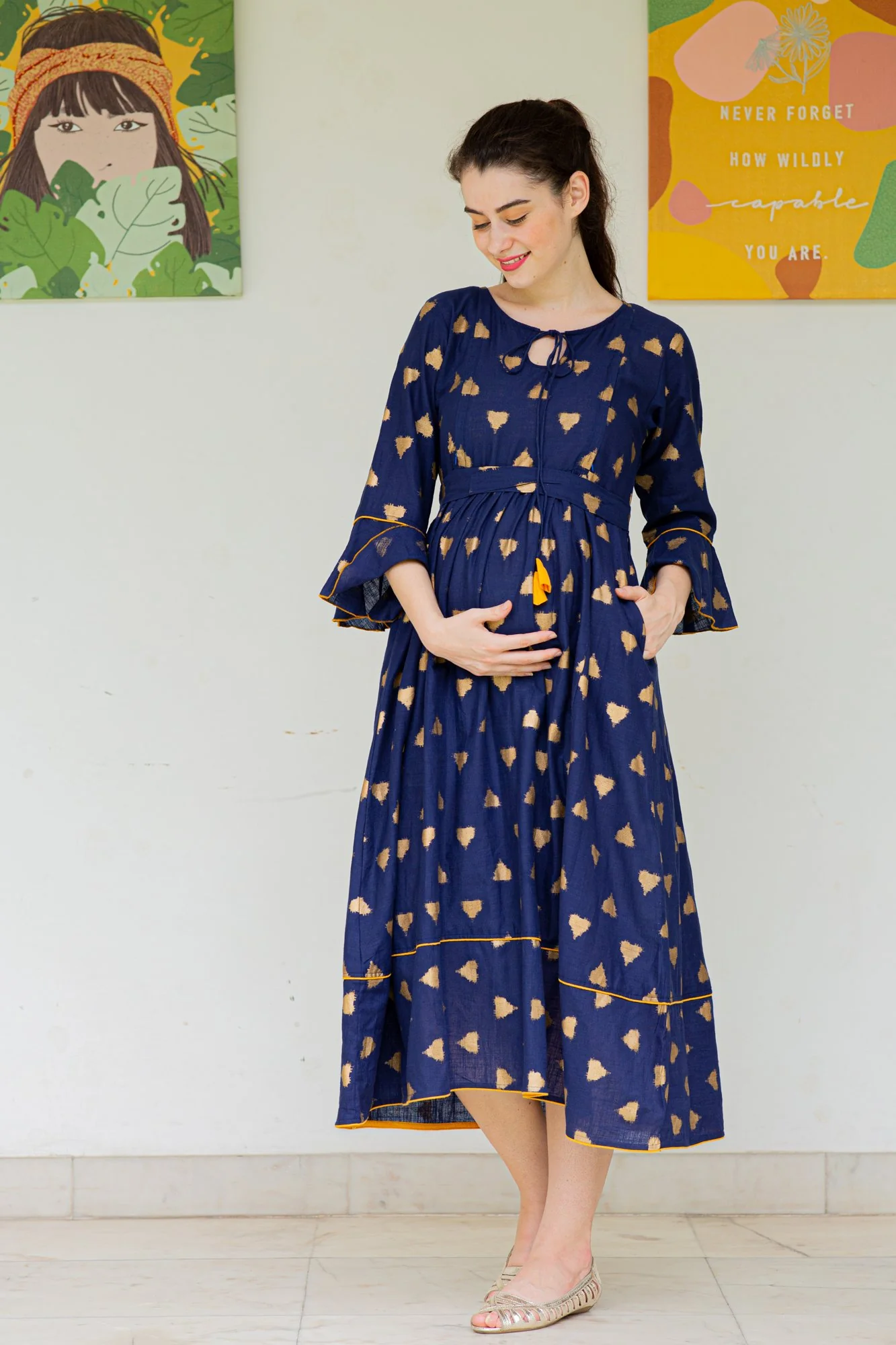 Cobalt Triangle Maternity & Nursing Kurta Dress - Chenance