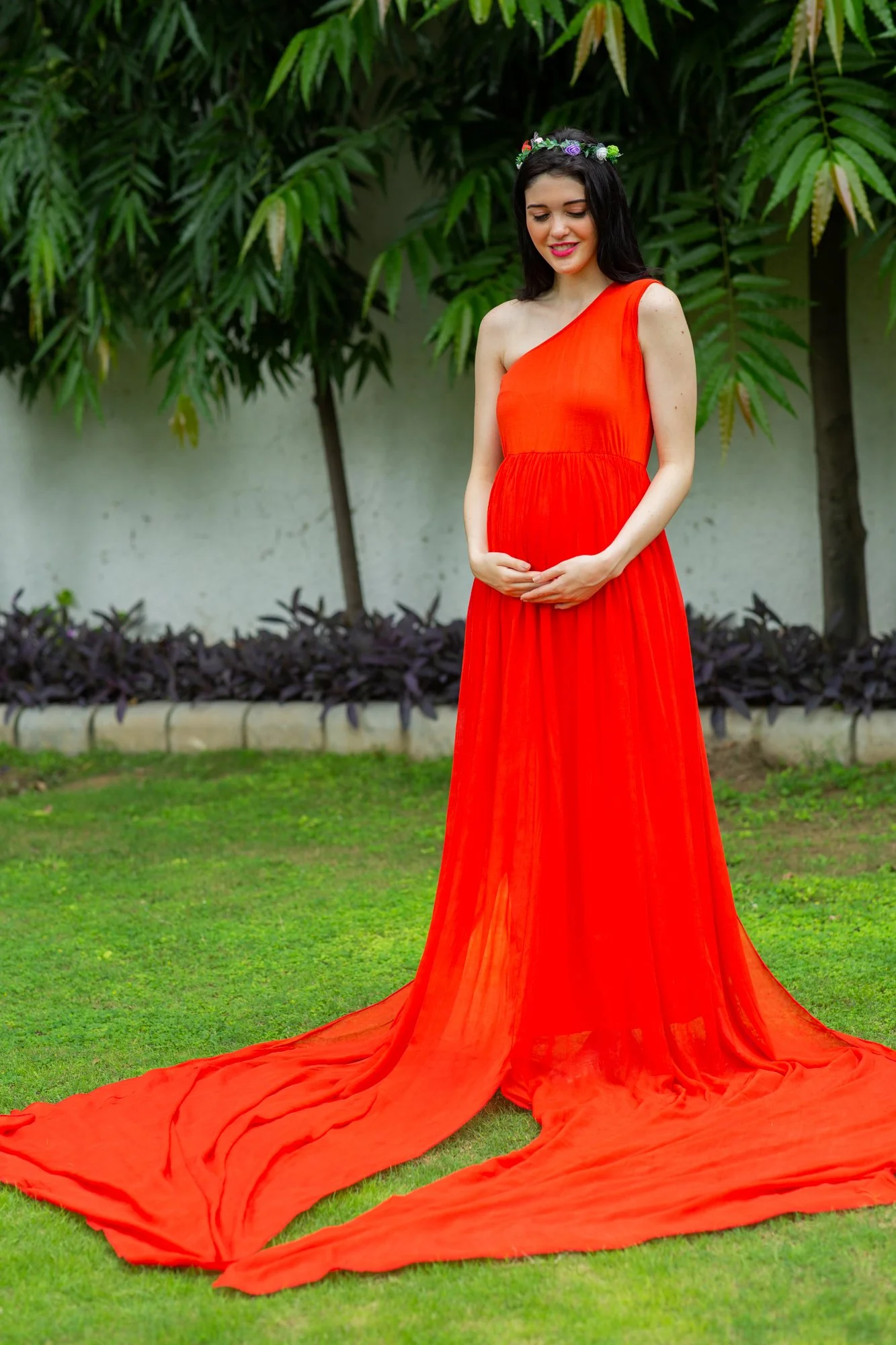 Tangerine Orange Trail Maternity Photoshoot Gown - Chenance